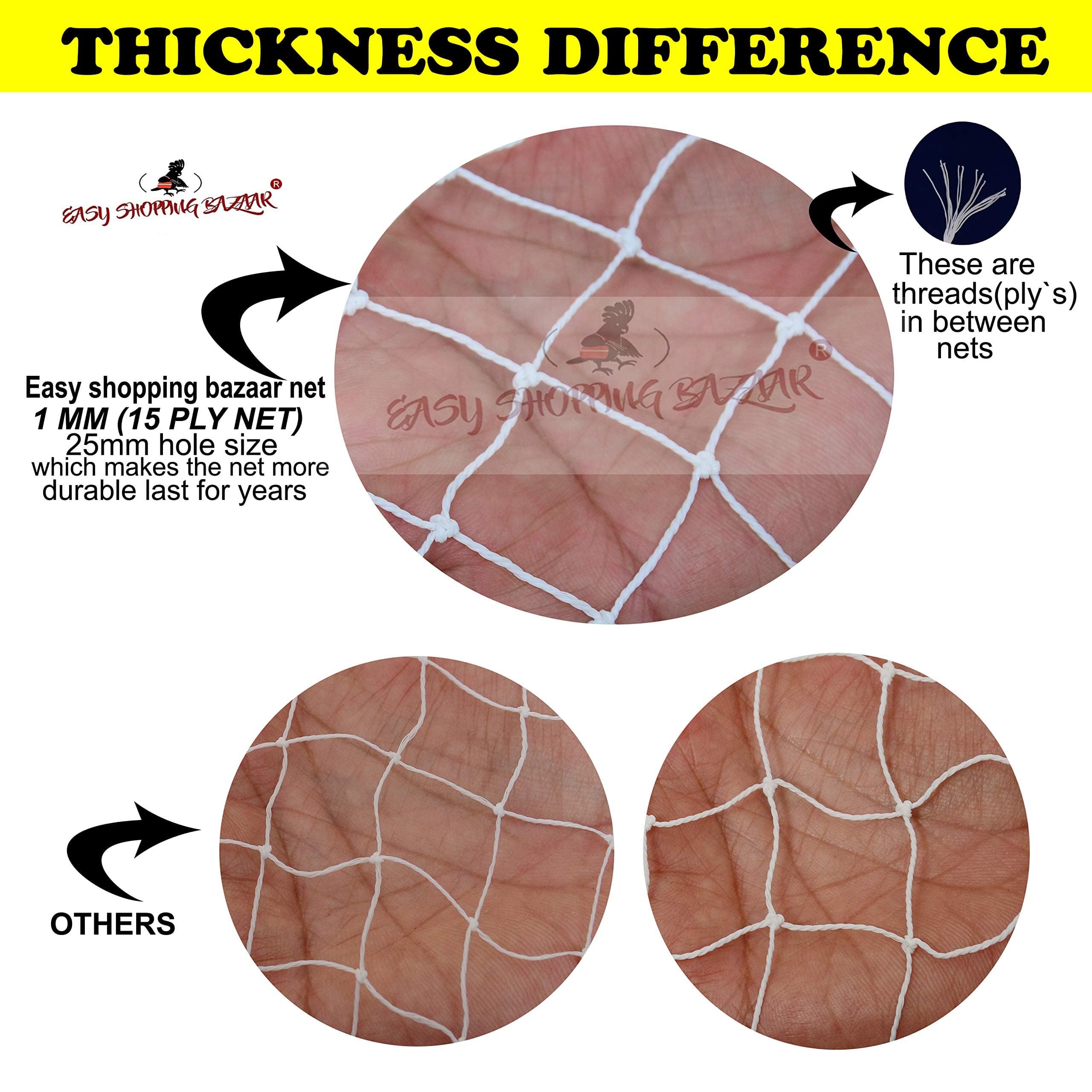 EasyShoppingBazaar Bird Net/Pigeon Net/Anti Bird Net UV Stabilized HDPE (with Clips & Tying Ropes) White 15Ply - 6 x 8 Ft