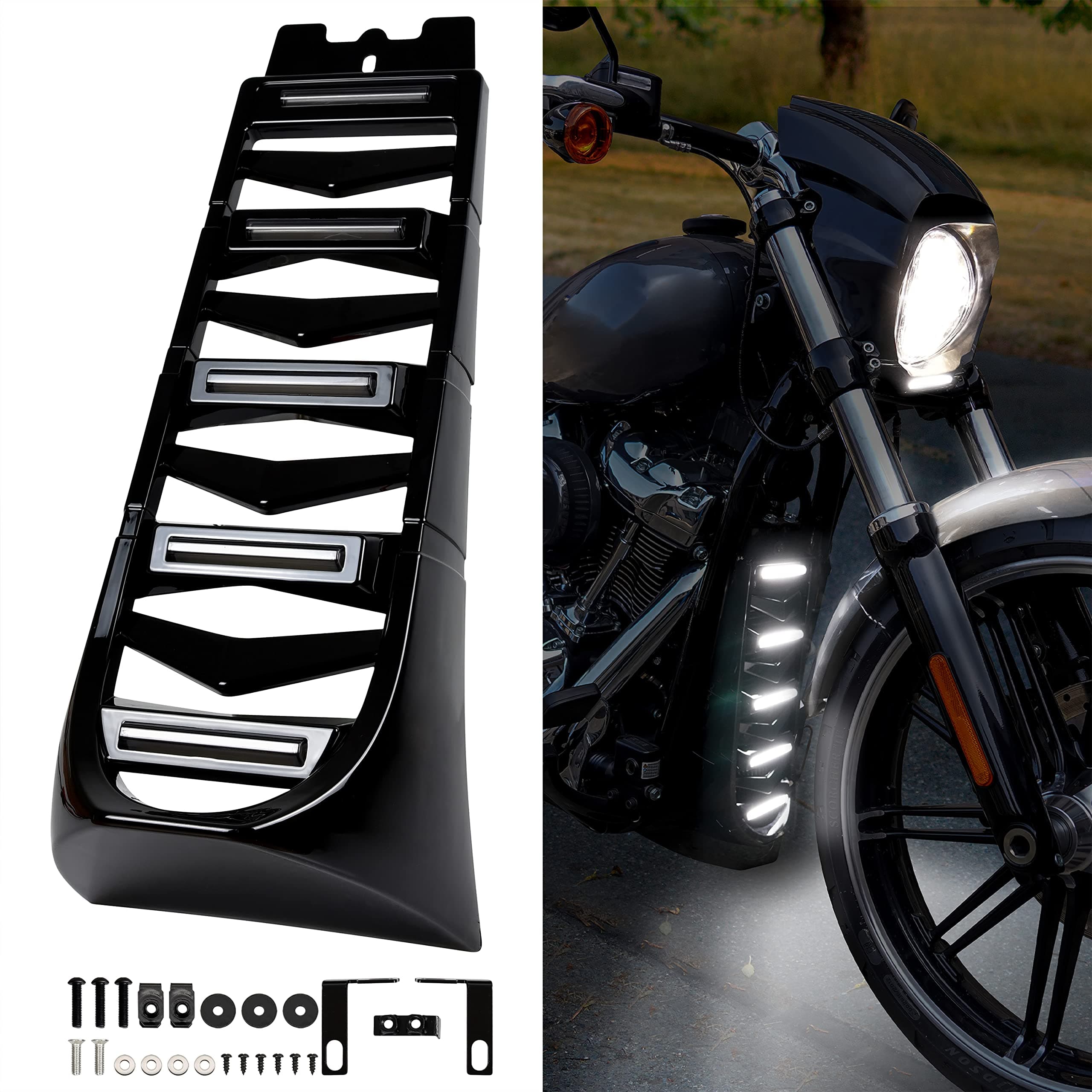 Motorcycle Front Chin Fairing Spoiler Assembly for Harley Davidson Softail Breakout, Front Lower Radiator Cover for Harley Davidson Softail Breakout Street Bob Fat Bob 2018-2022 Accessories