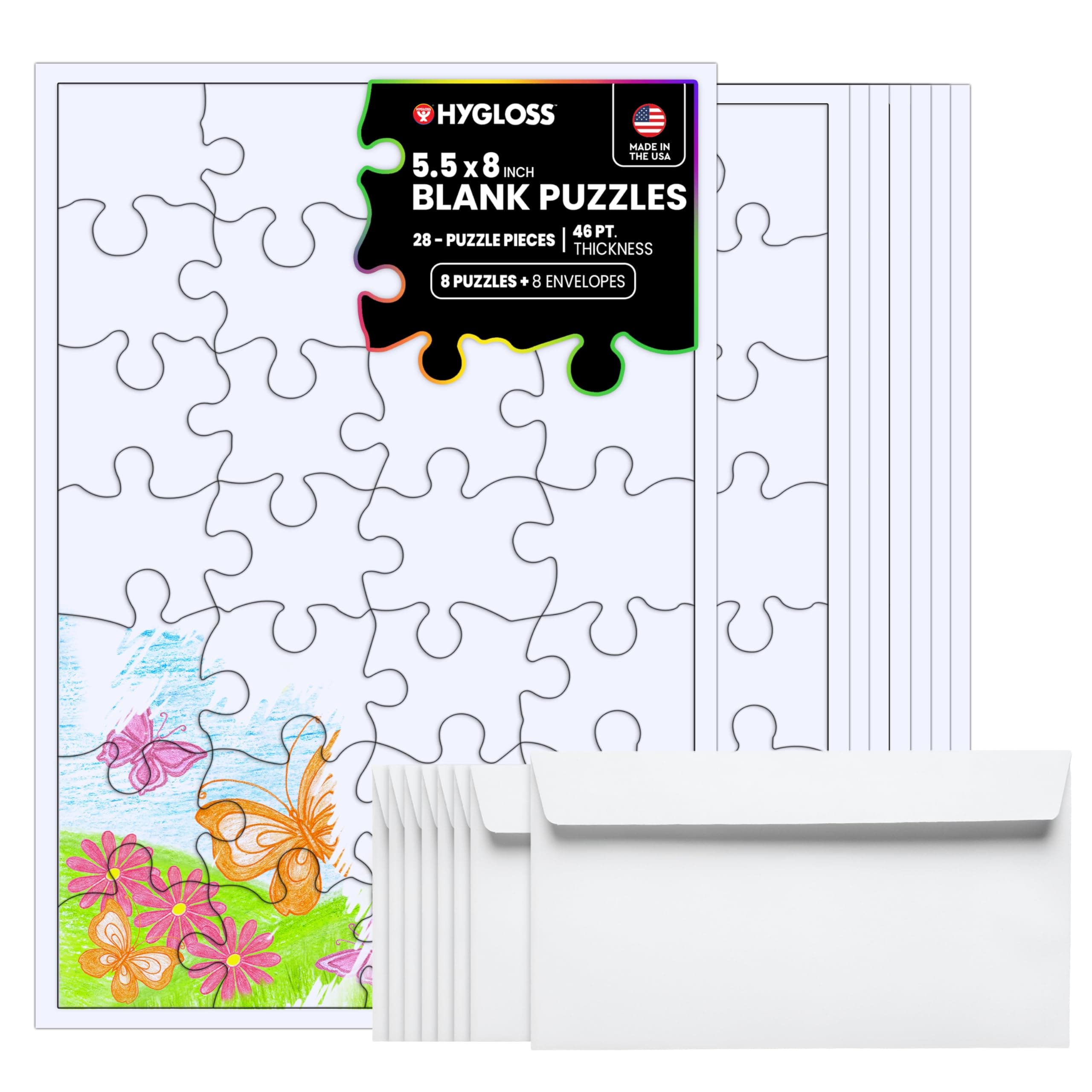 Hygloss 8 Blank Jigsaw Puzzles with Envelopes – 5.5 x 8 Inch, 28 Pieces Each – DYI Party invites, Perfect for Decorating, Kids' Activities, Arts & Crafts or Party Favors