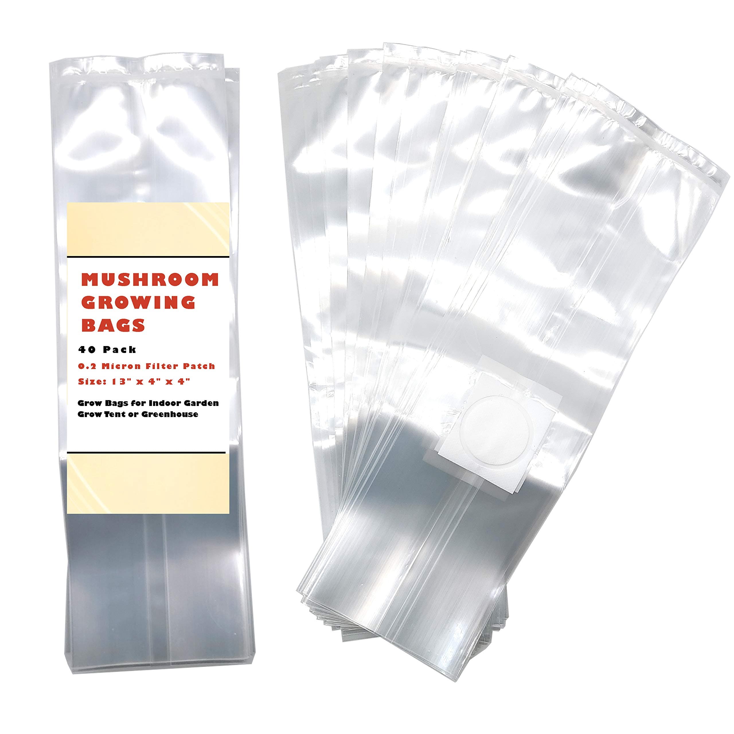 40 Pack, Mushroom Grow and Spawn Bags - Extra Thick Polypropylene Material, Tear Resistant - Size 4" X 3.5" X 13" with 0.2 Micron Filter Breathable - Spawn Rye