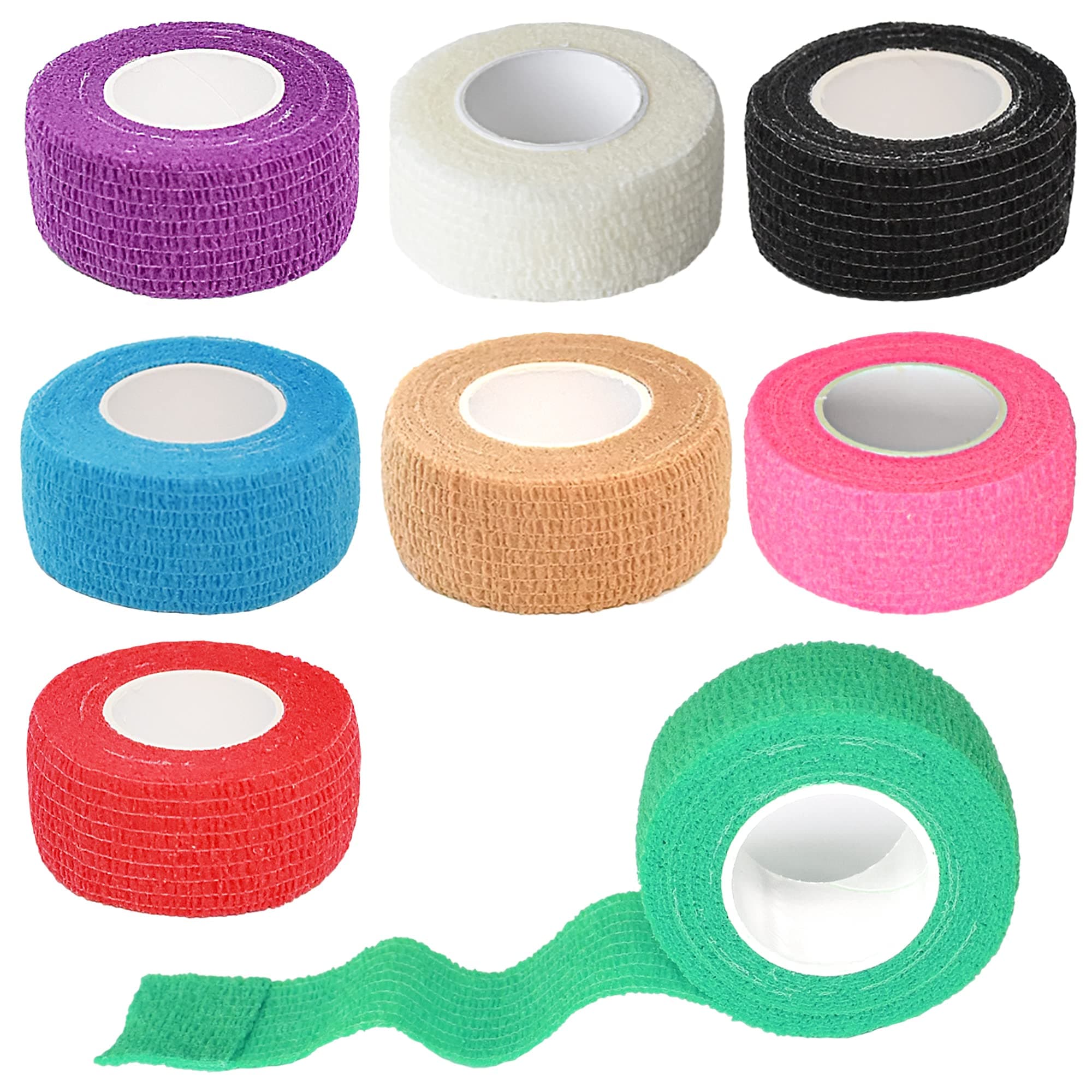 8 Pack 1 in x 5 Yards Cohesive Wrap Self Adhesive Bandage Wrap Elastic Self Adherent Wrap Self Stick Vet Tape for Athletic, Wrist, Ankle, Knees, Pets (Mixed Colors)
