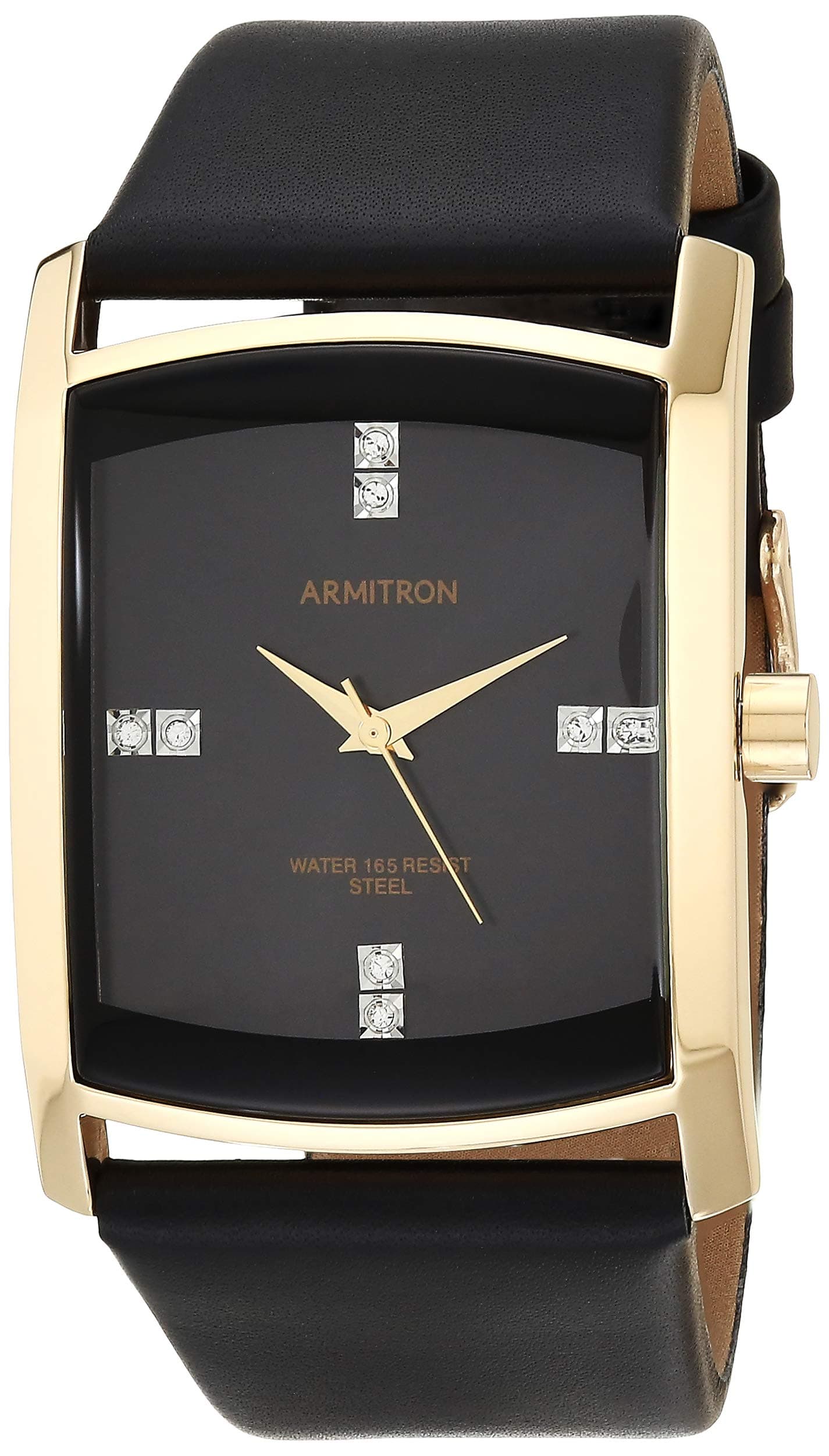 Men's Genuine Crystal Accented Leather Strap Watch