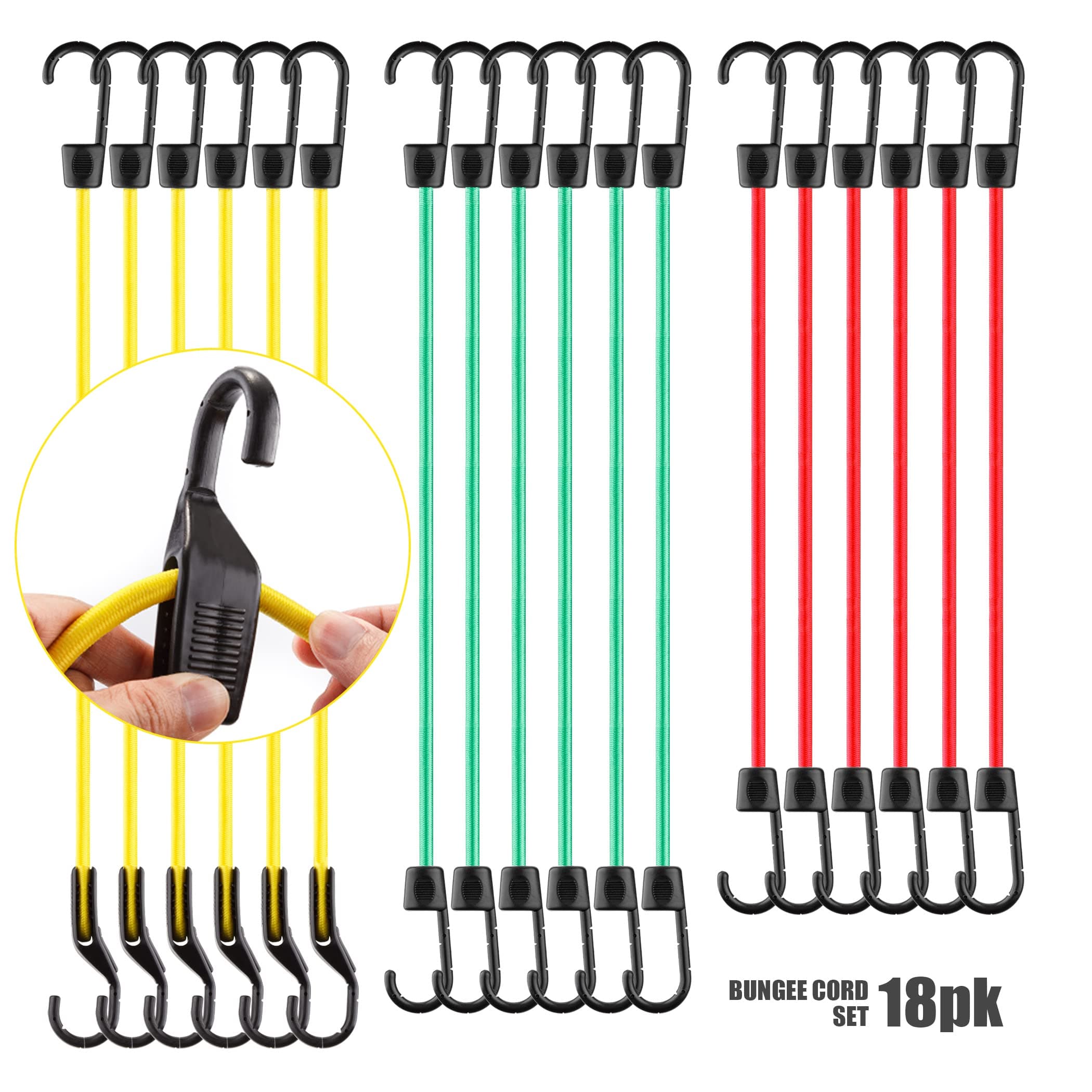 Adjustable Bungee Cords, 6 Pack 32 inch Adjustable Bungee Strap, 24 Inch, 18 Inch Bungee Cord with Hooks