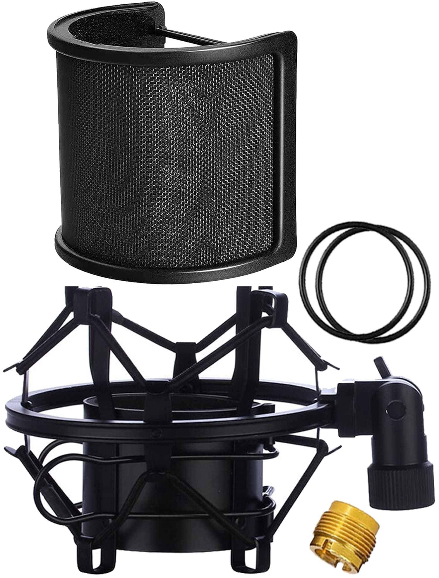 Microphone Shock Mount with Pop Filter, Mic Anti-Vibration Suspension Shock Mount Holder Clip for Diameter 46mm-53mm Microphone