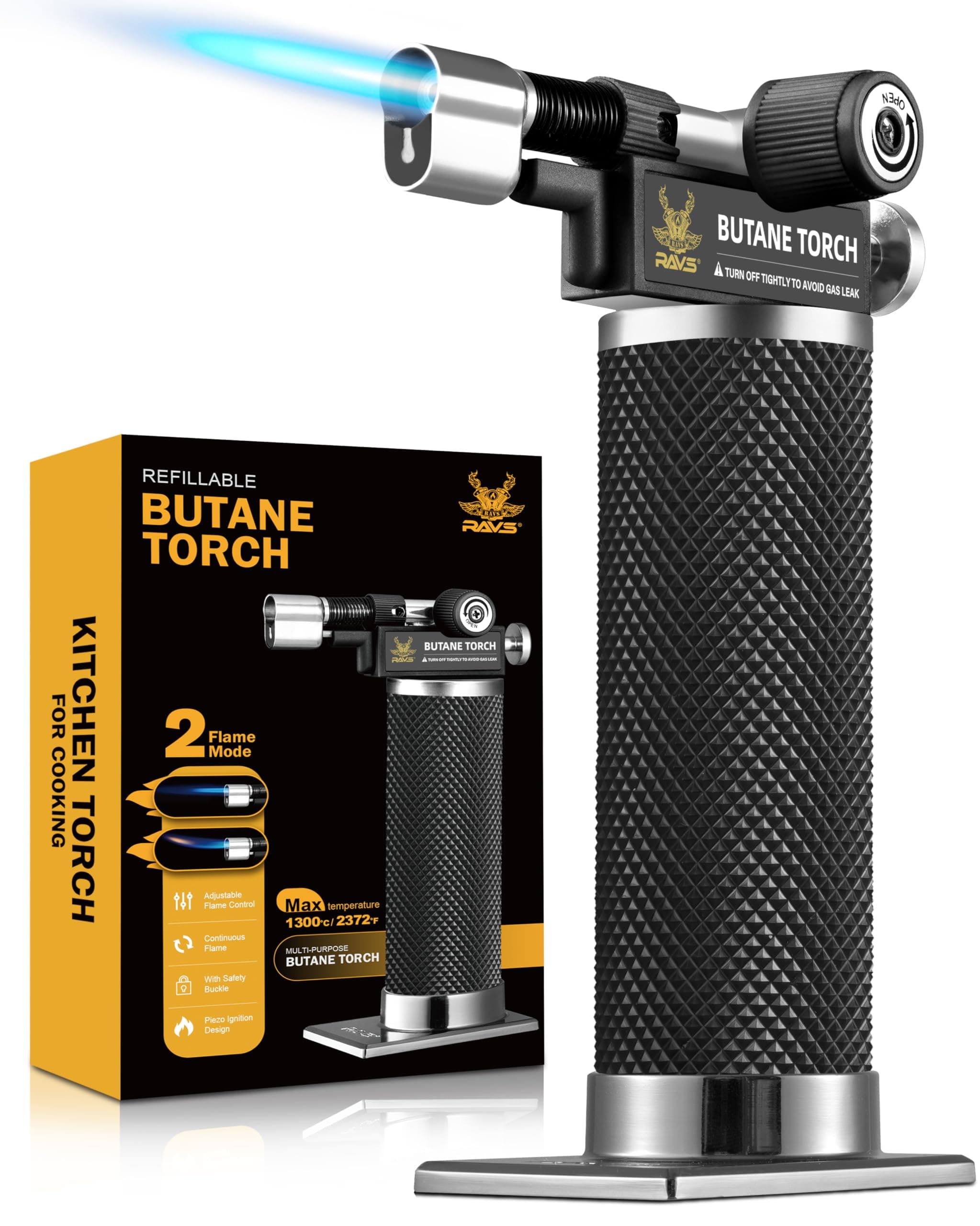 Butane Torch Lighter, DUAL Flame Mode Kitchen Torch, Refillable Cooking Torch Gun, Creme Brulee Torch Lighter, Blow Torch for Cooking, Welding, Mini Torch Soldering Torch, Butane is Not Included