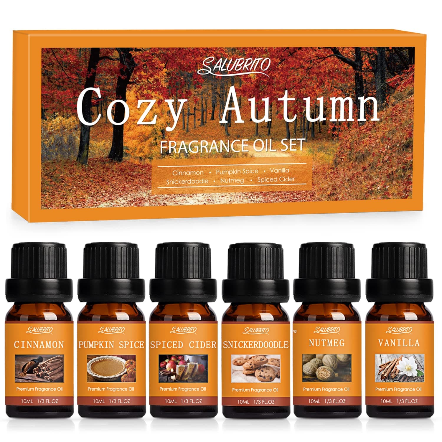 Autumn Essential Oils Set, Premium Fragrance Oils for Diffuser, Home, Candle, Soap Making, Aromatherapy Oil Gife Set, Cinnamon, Pumpkin Spice, Spiced Cider, Snickerdoodle, Vanilla, Nutmeg