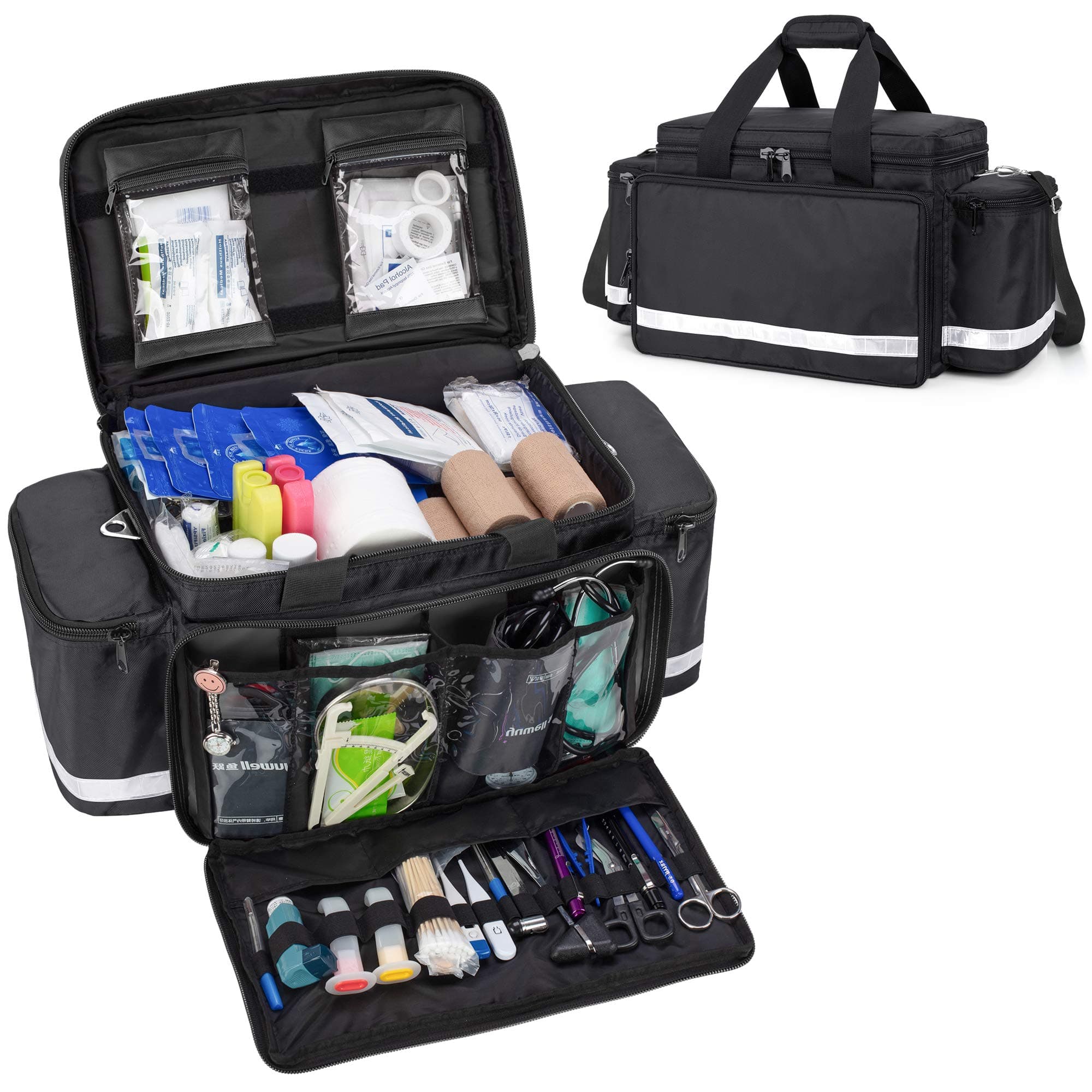 Trunab Emergency Responder Trauma Bag Empty, Professional First Aid Kits Storage Medical Bag with Inner Dividers and Anti-Scratch Bottom, Ideal for EMT, EMS, Paramedics, Bag ONLY-Patented Design