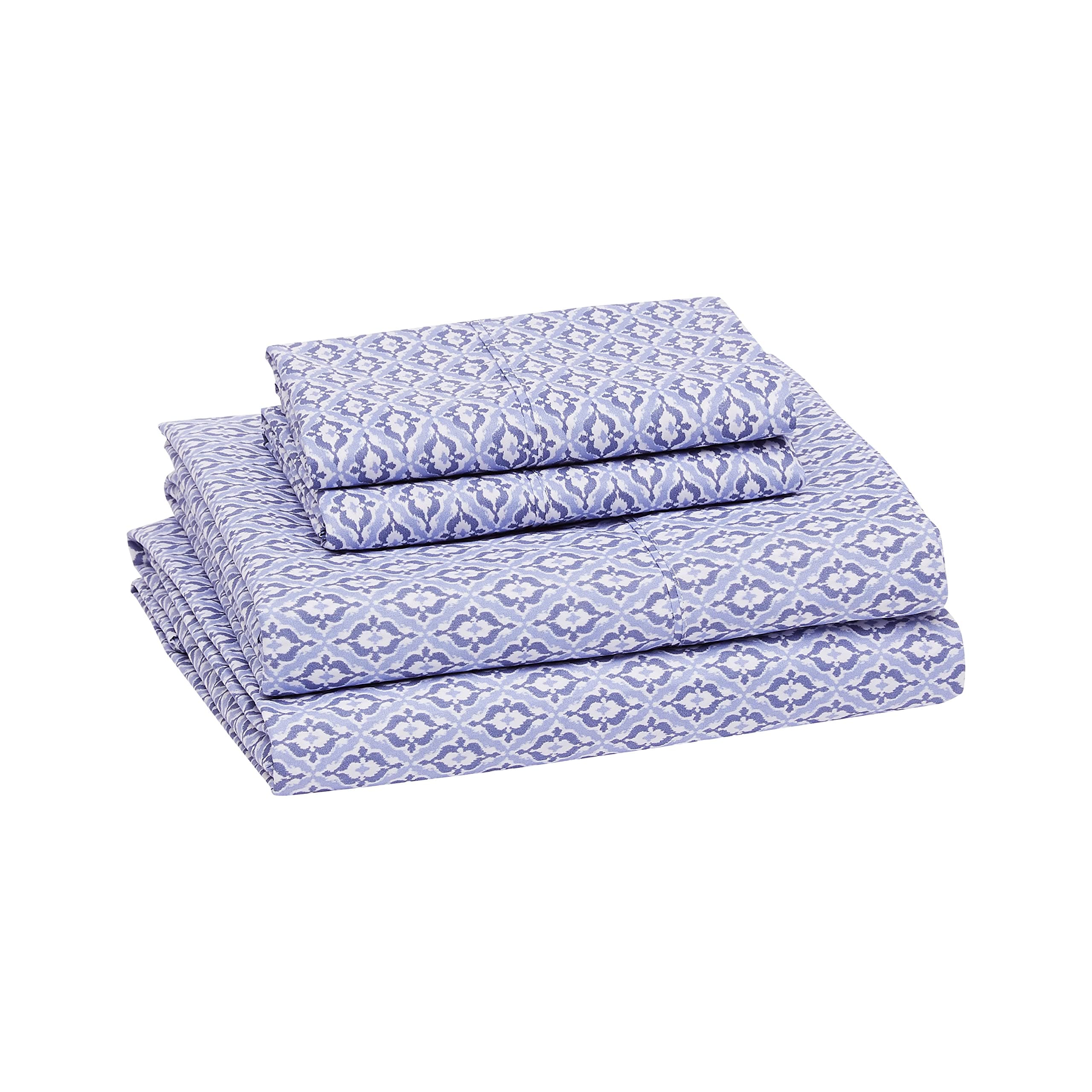 Amazon Basics Lightweight Super Soft Easy Care Microfiber Bed Sheet Set With 14-Inch Deep Pockets - Full, Blue Damask