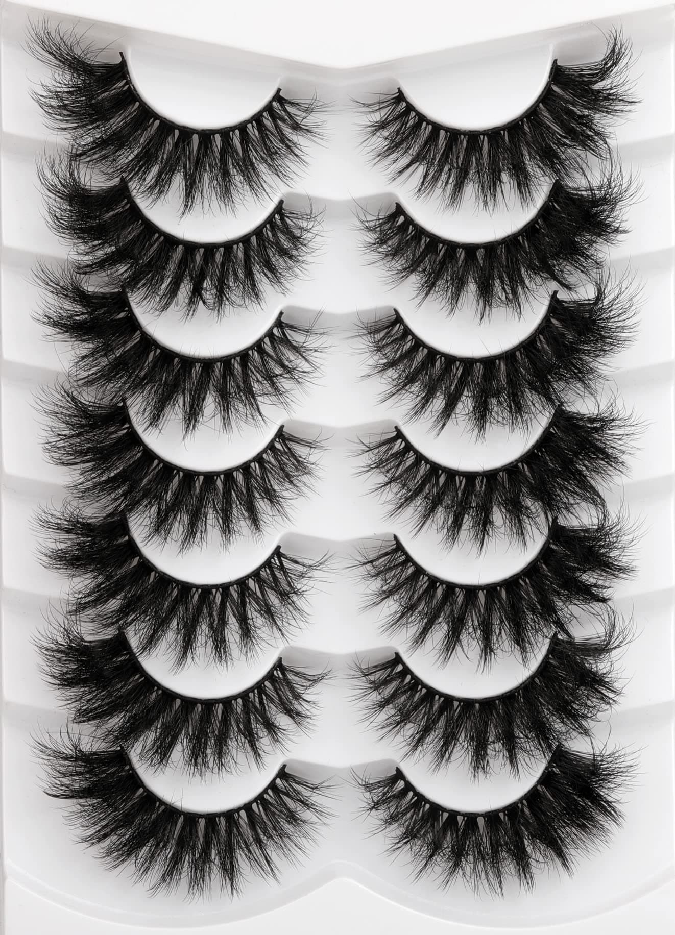 Fluffy False Eyelashes - 20mm Thick Volume Dramatic Cat Eye Lashes - 7 Pairs Long Strip Wispy Lashes Pack