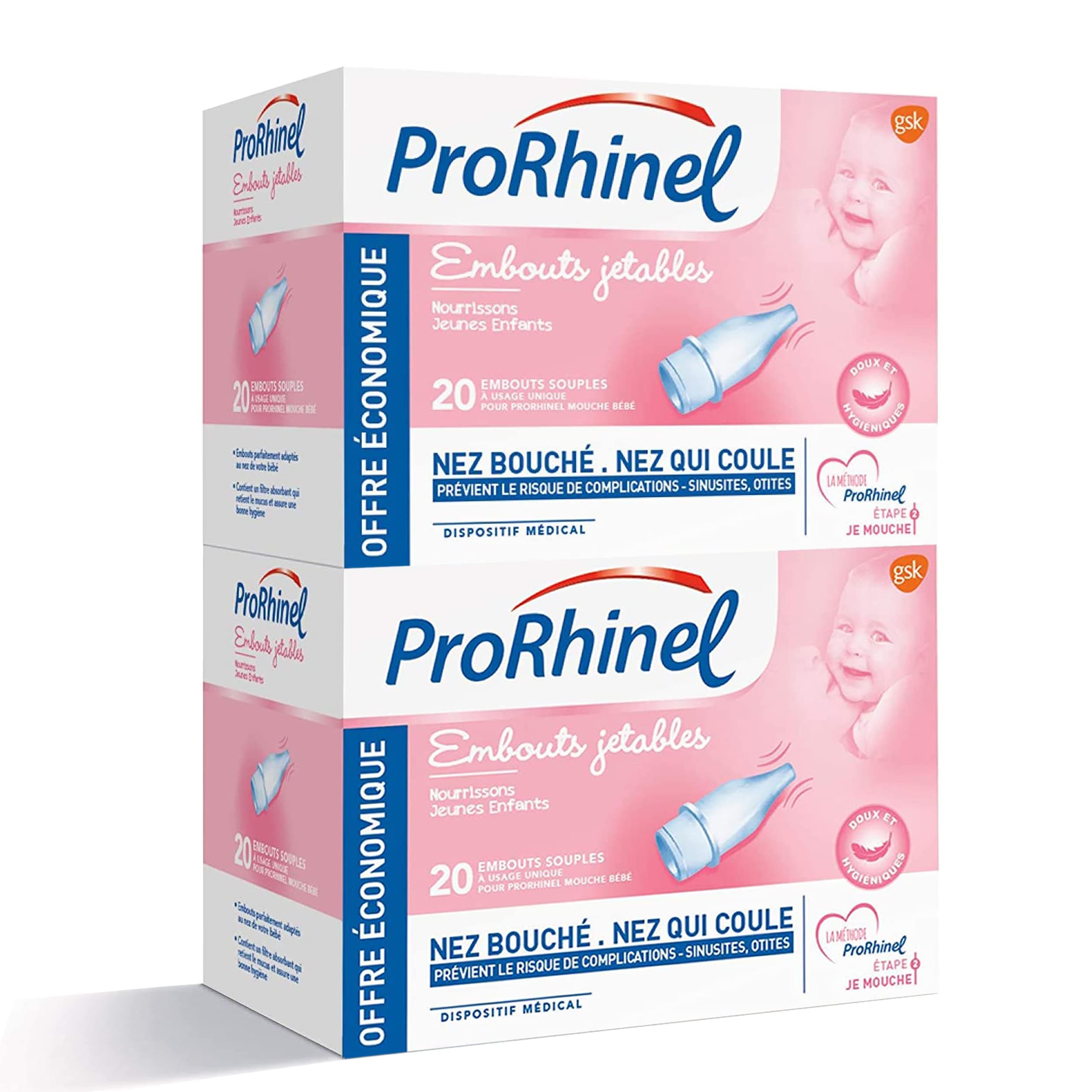 Prorhinel Disposable Baby Fly Tips x 20 Soft Tips for Clogged and Runny Noses, Soft Hygienic, Made in France, Pack of 2 x 20