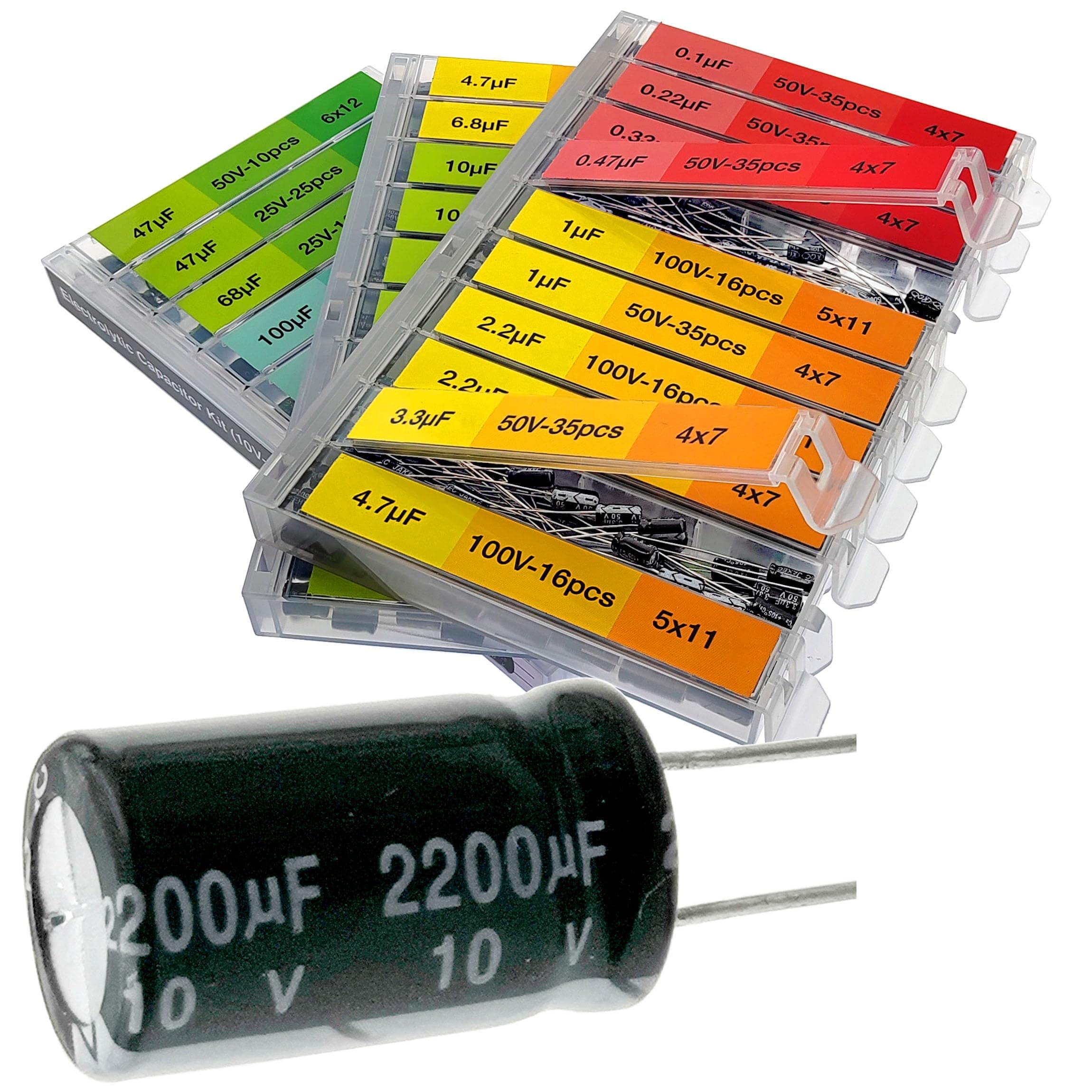 0.1uF-2200uF 633 pcs Capacitor Set 30 Value 633 Individual Box Lid Electrolytic Capacitor Assortment kit for Industrial Electrical and 10V, 16V, 25V, 50V, 100V