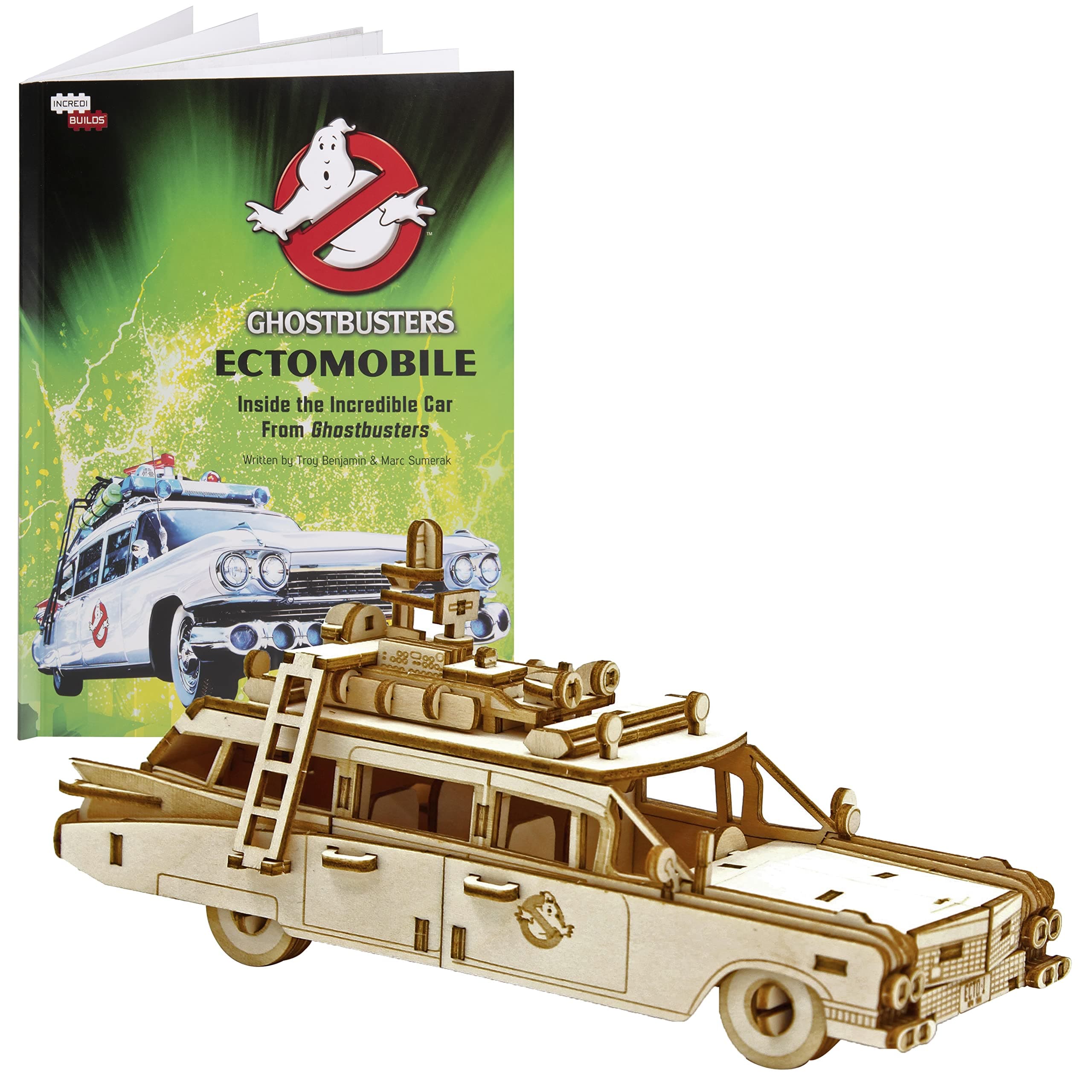 IncrediBuilds Ghostbusters Ectomobile 3D Wood Puzzle & Model Figure Kit (137 Pcs) - Build & Paint a 3-D Movie Ecto 1 Car Toy - No Glue or Tools Required - Gift for Kids, Teens, Adults - 12+