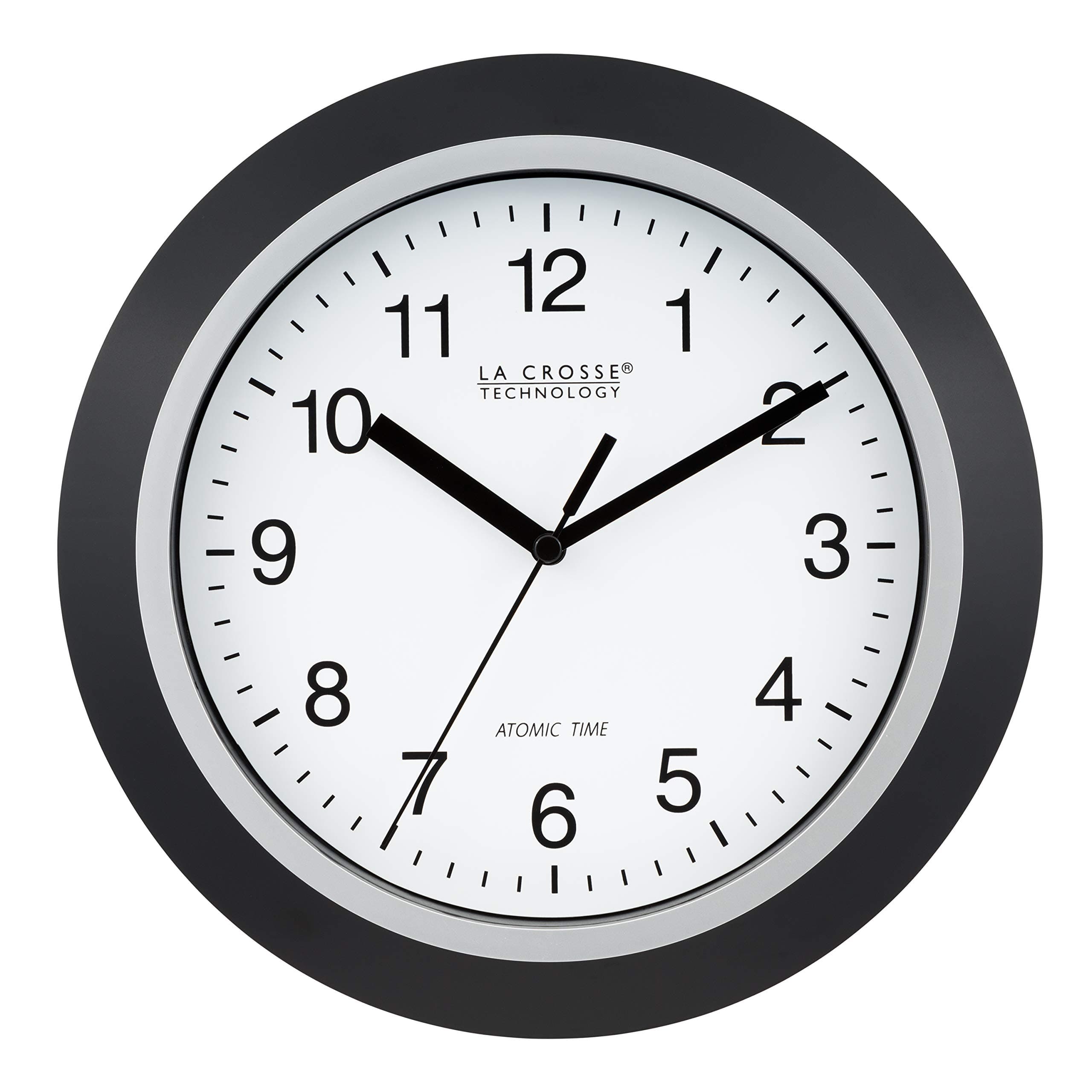 La Crosse Technology WT-3102B 10-Inch WWVB Self-set Analog Wall Clock and automatic DST reset,Black/silver