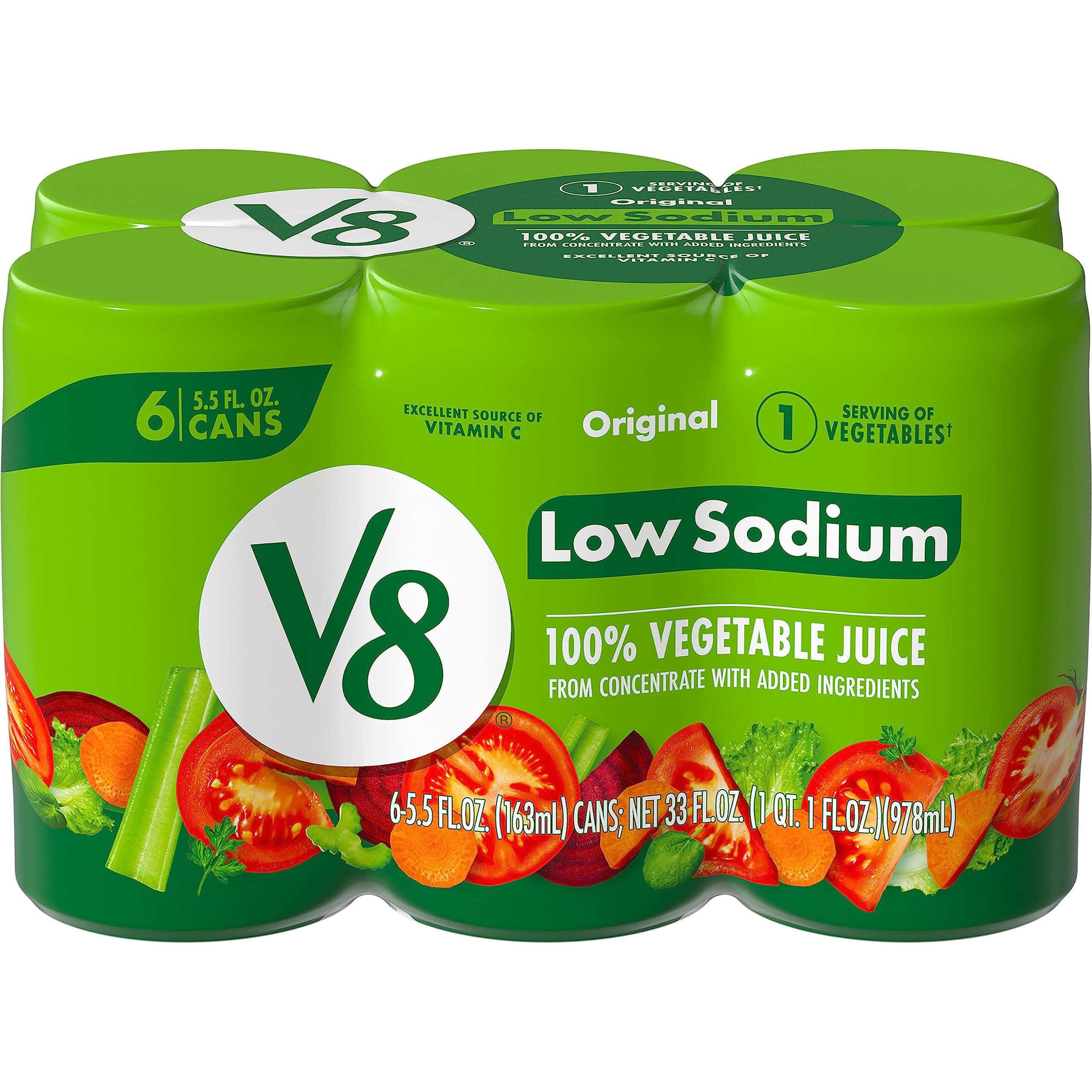 Low Sodium Original 100% Vegetable Juice, 5.5 fl oz Can (6 Pack)