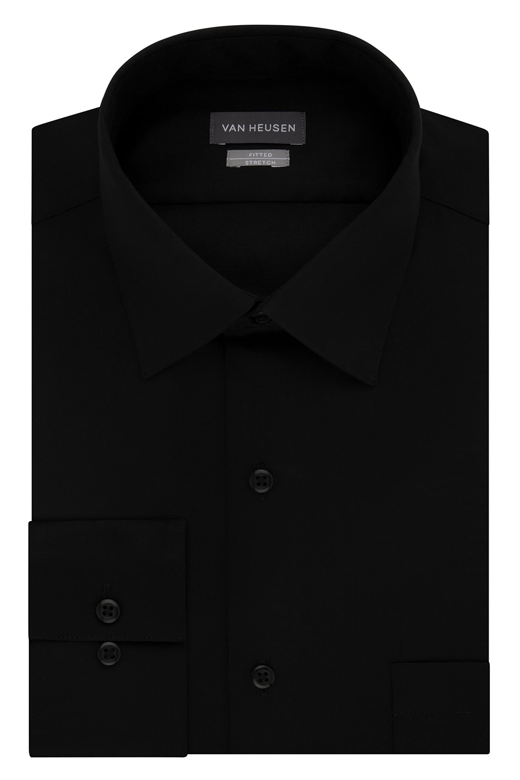 Van Heusen Men's Lux Sateen Fitted Solid Spread Collar Dress Shirt