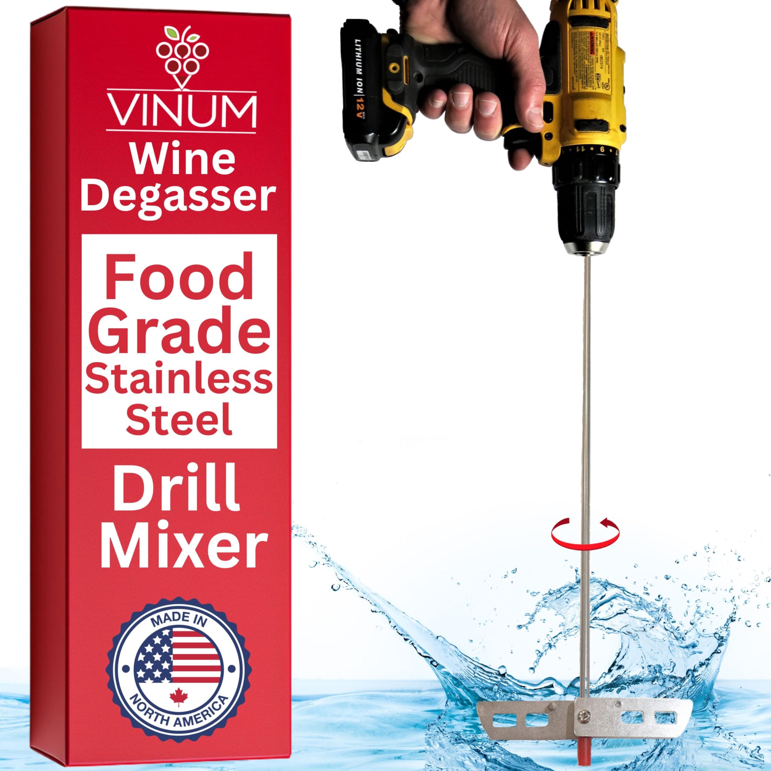 Wine Beer Degassing Stirrer for Wine Making 17.5†Stainless Steel 316 Drill Mixer Rod Attachment Wand w/Paddles | Winemaking, Brewing, Mead, Kombucha Supplies | Mixing De-gasser Agitator Tool