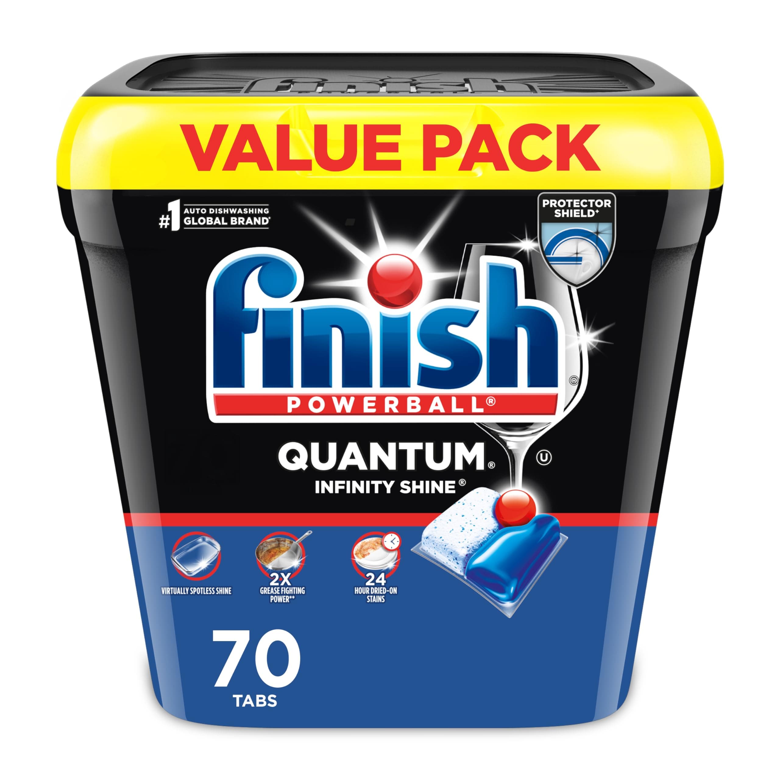 Quantum Infinity Shine Dishwasher Pods, No Pre-Rinse Dishwasher Detergent Soap Removes 24HR Dried-On Stain and Grease, Leaving a Virtually Spotless Shine, 70 Count