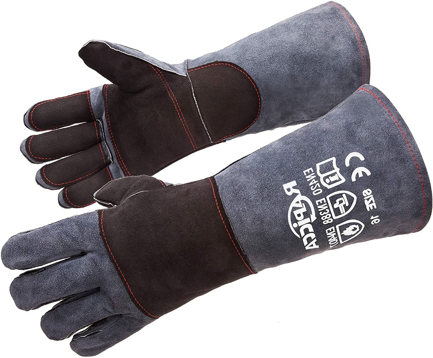 RAPICCA Welding Gloves Fire Heat Resistant: Fireproof Leather For Stick Mig Flux-Core Welder Forge Fireplace Fire Pit