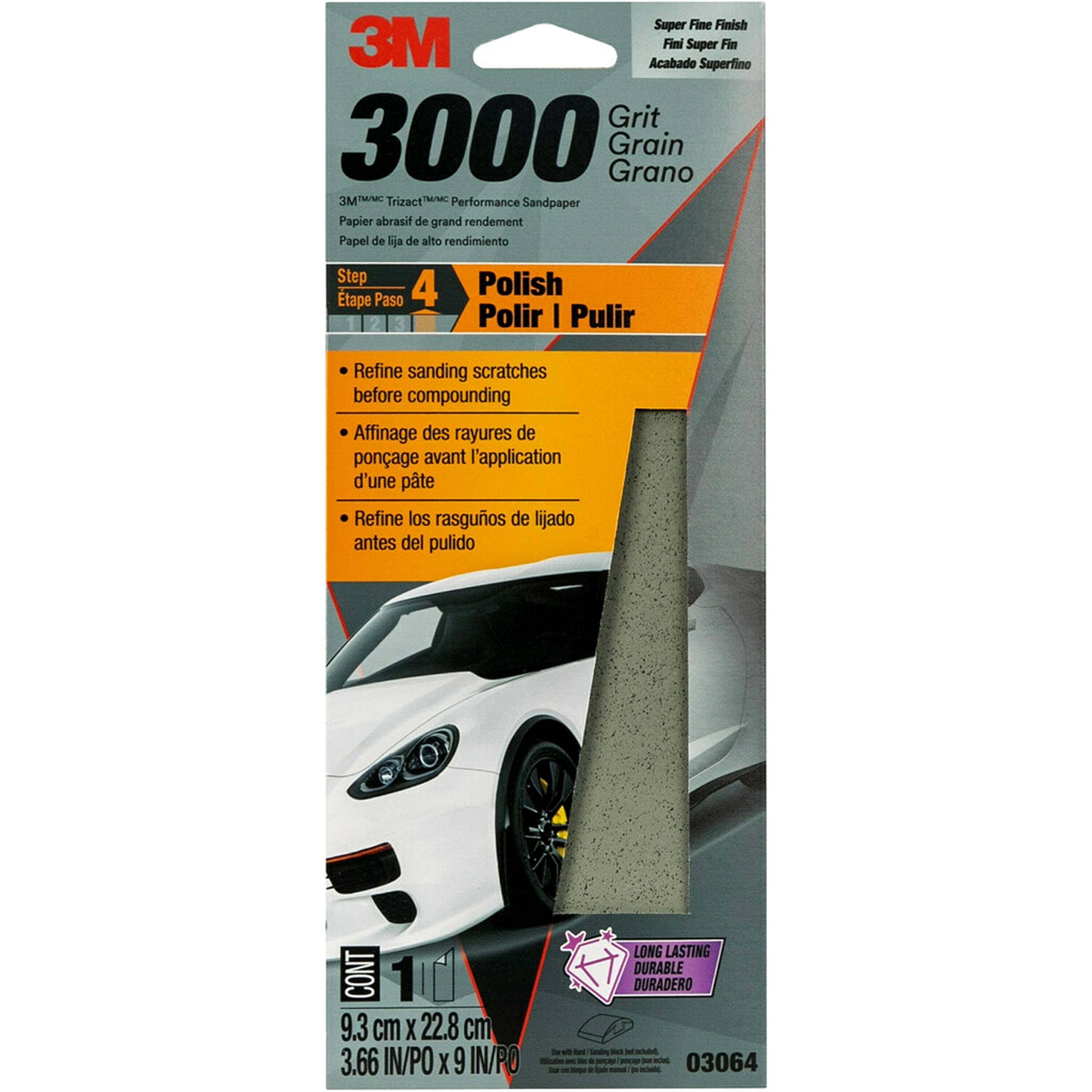 3M 03064 Trizact 3-2/3" x 9" 3000 Grit Performance Sandpaper