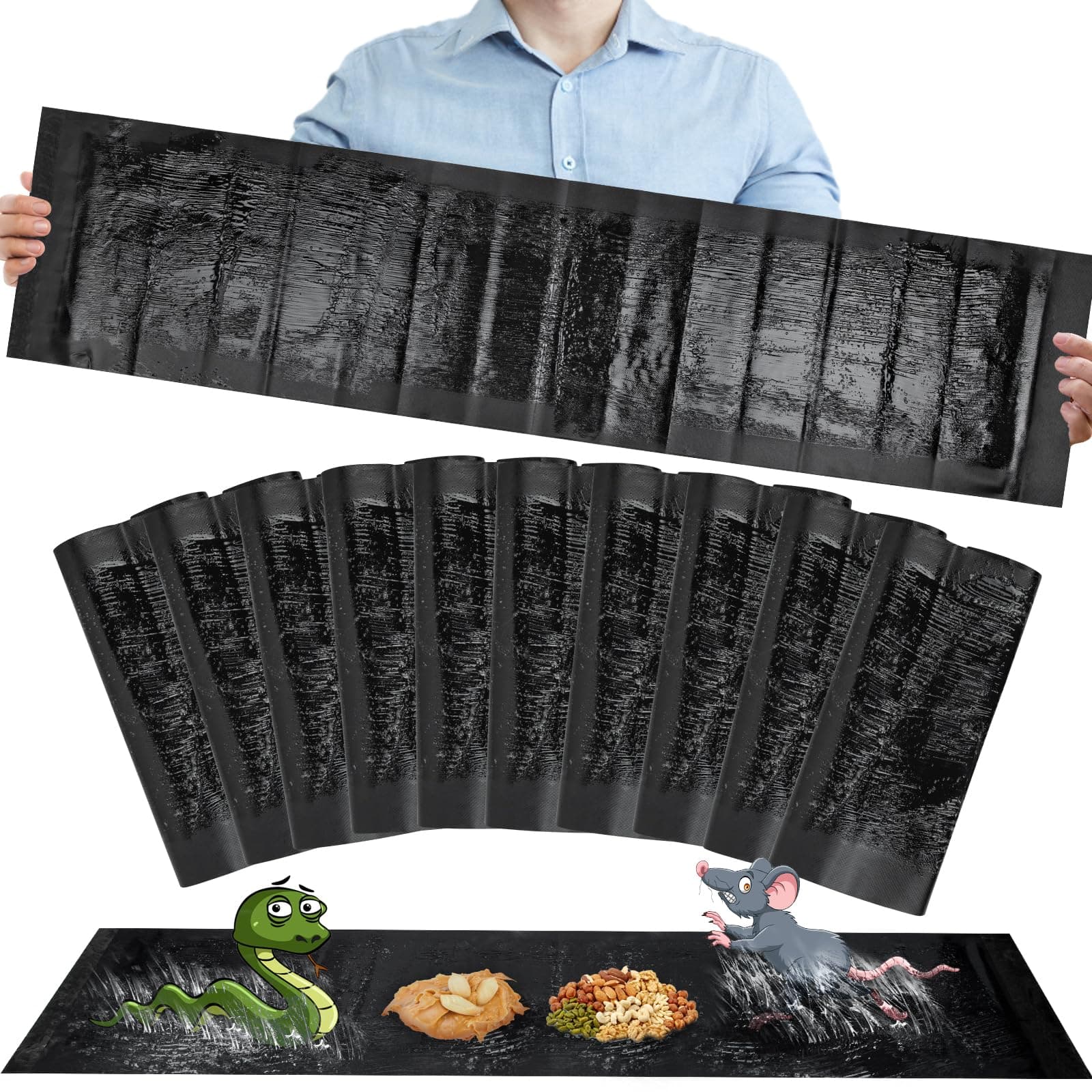 10 Pack Sticky Mouse Trap, Super Large 47.2 * 11'' Glue Traps for Mice, Peanut Taste Pheromone Rats Traps Indoor for Home, Rodent Snakes Spiders Roaches