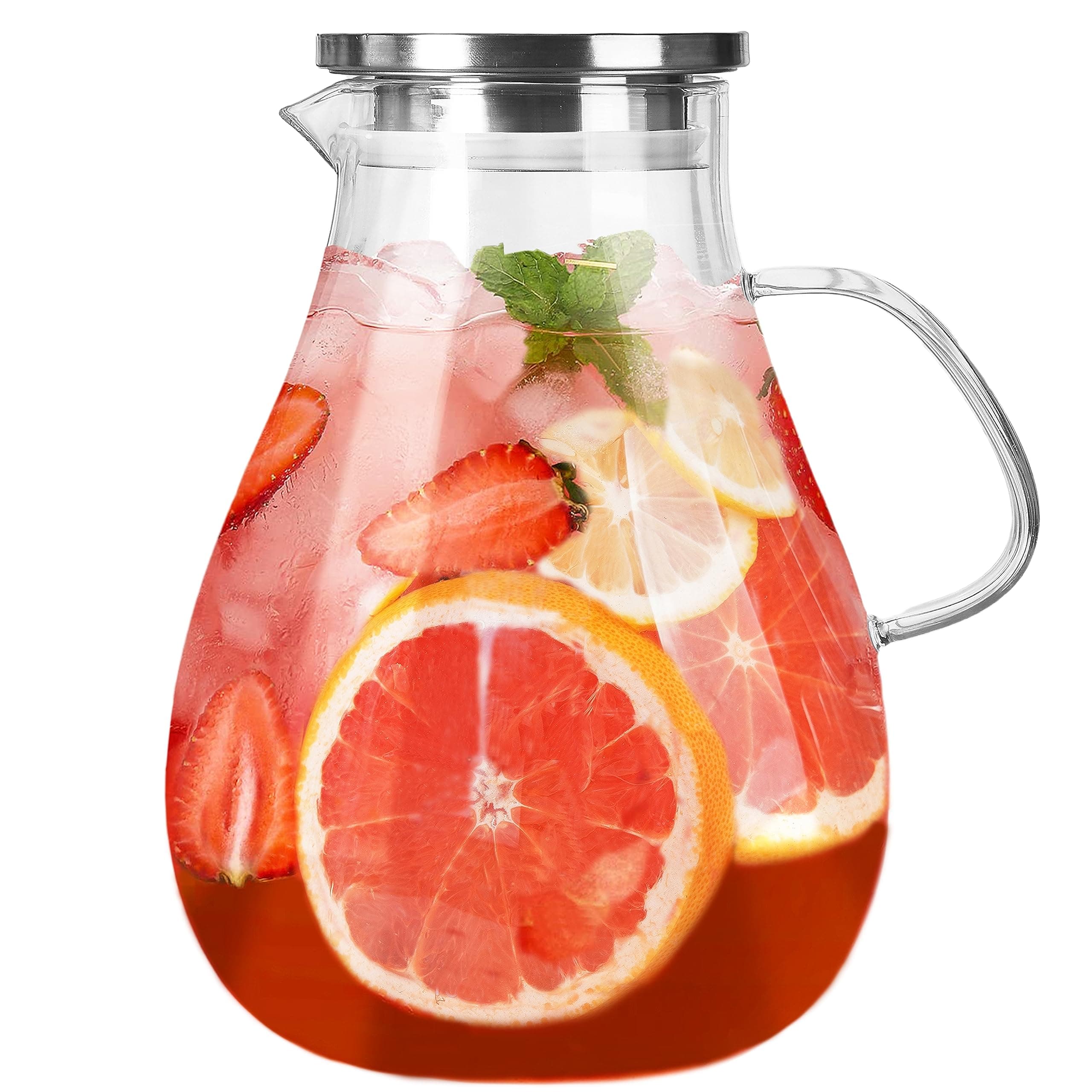 Glass Pitcher with Lid,1 Gallon Glass Water Pitcher Hot/Cold Water Jug, Juice...