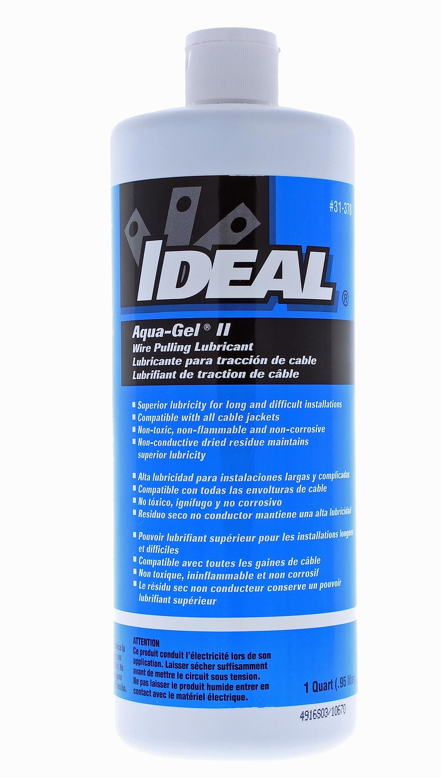 Ideal Electrical 31-378 Aqua-Gel II Electrical Pulling Lubricant - 1-Quart Squeeze Bottle, Blue, 32 Fl Oz (Pack of 1)