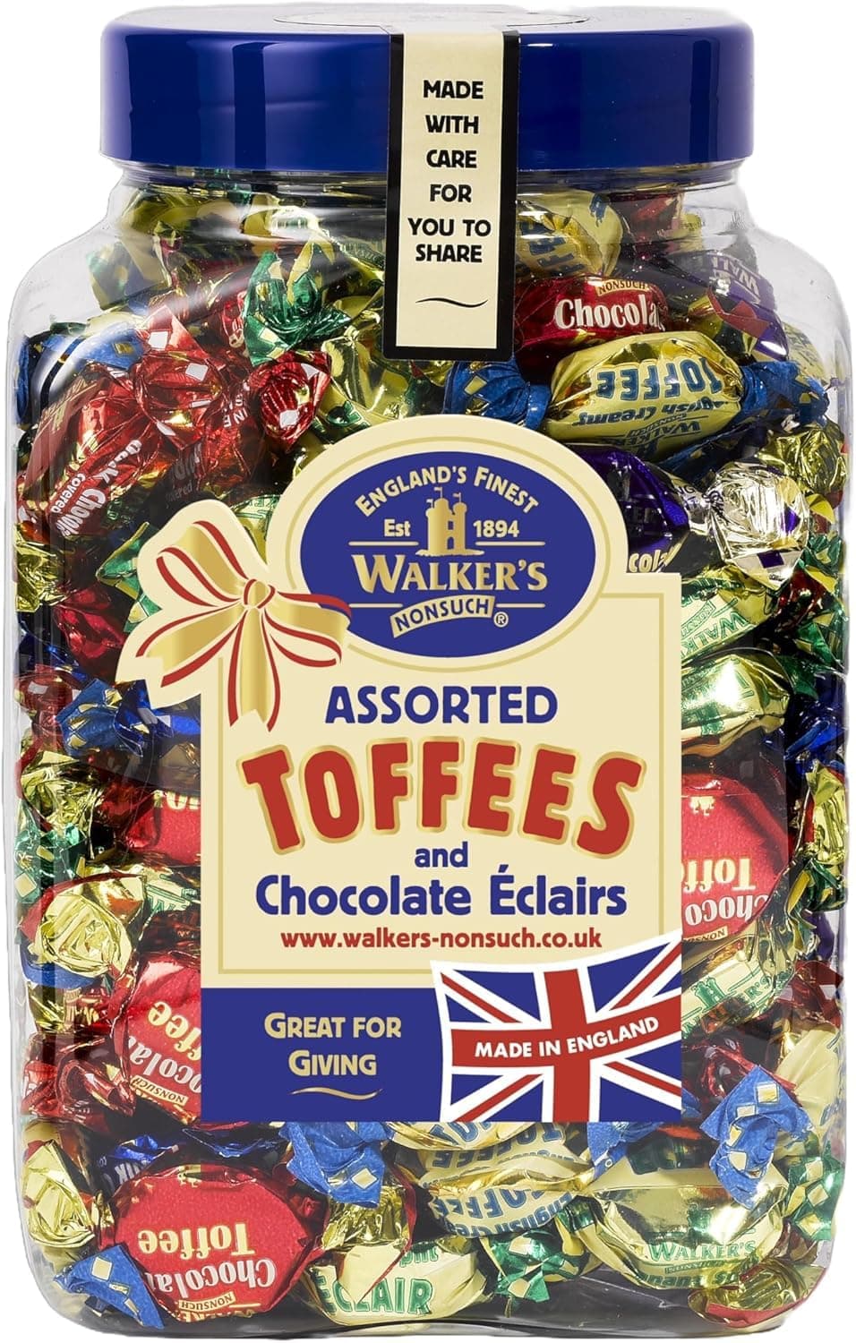 WALKERS NONSUCH Assorted Toffees and Chocolate Eclairs Jars 1.25 kg Traditional Sweets
