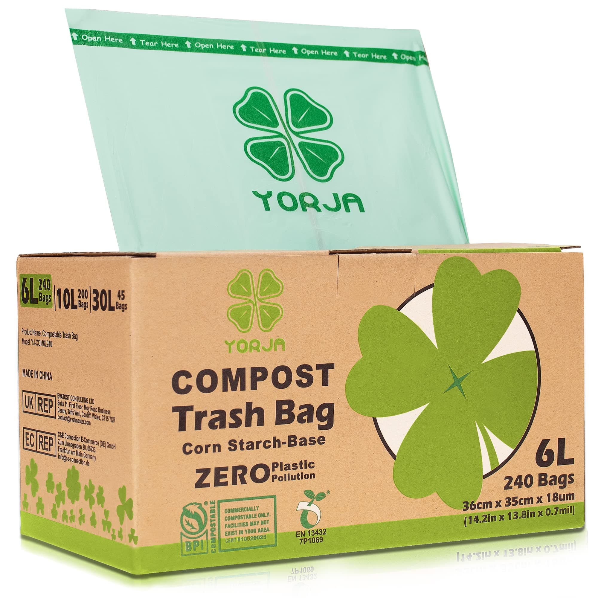 YORJA6L Compost Caddy Liners 240 Bags, 100% Biodegradable Kitchen Bin Bags for Food Waste with Europe EN13432 & US BPI Certified