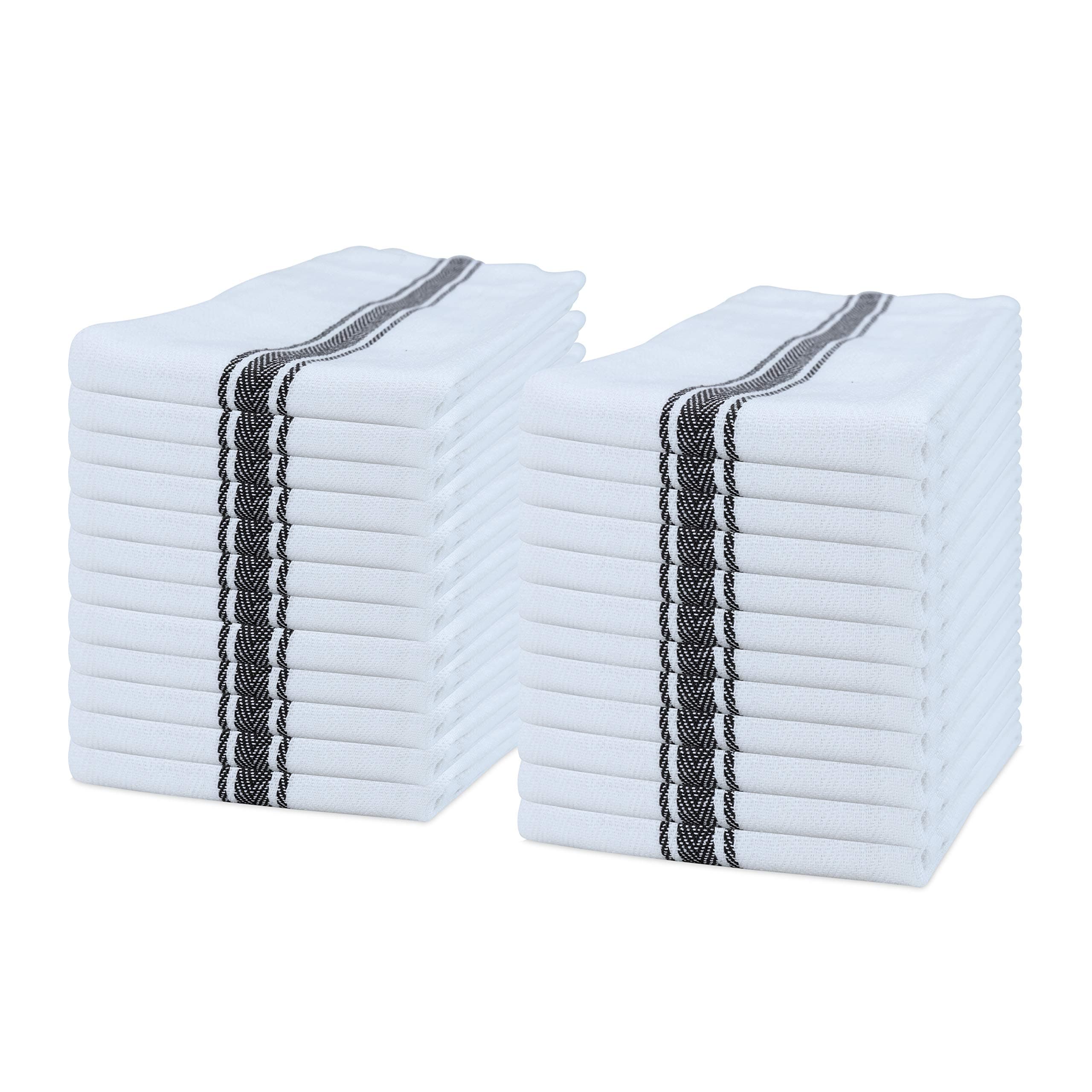 Arkwright Sloppy Chef Herringbone Kitchen Towels with Black Stripes 24 Pack, 100 Percent Cotton Dish Towel, Tea Towels (15 x 25 in.)