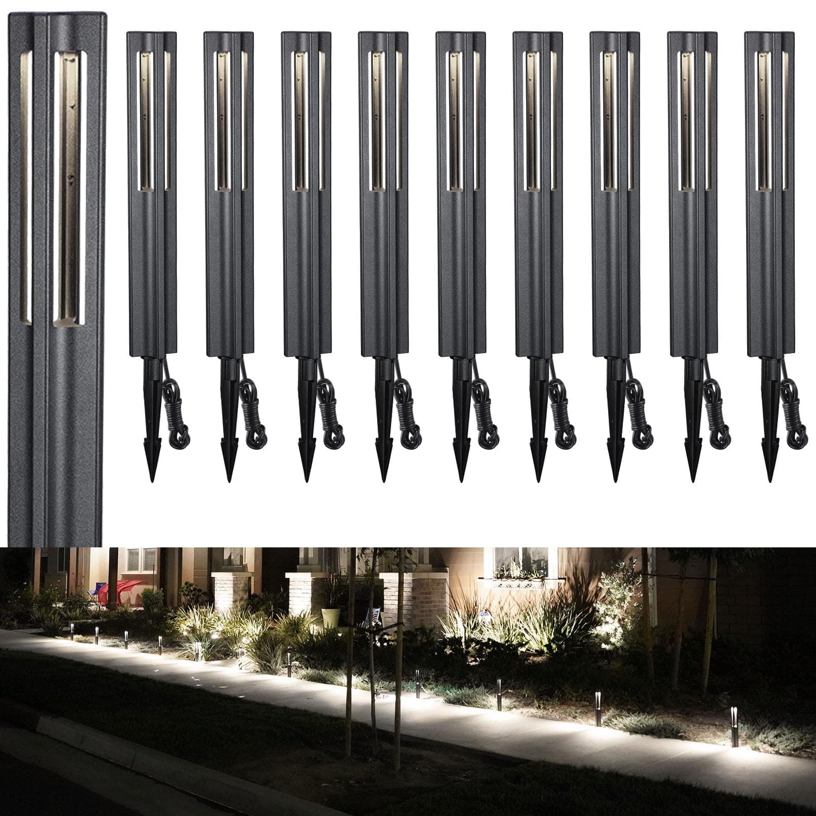 LEONLITE 10-Pack LED Low Voltage Landscape Lights, 3W 12V Pathway Lights Low Voltage, IP65 Waterproof, Landscape Path Lighting with Aluminum Housing, 50,000 Hours, 4000K Cool White, 190lm, Black