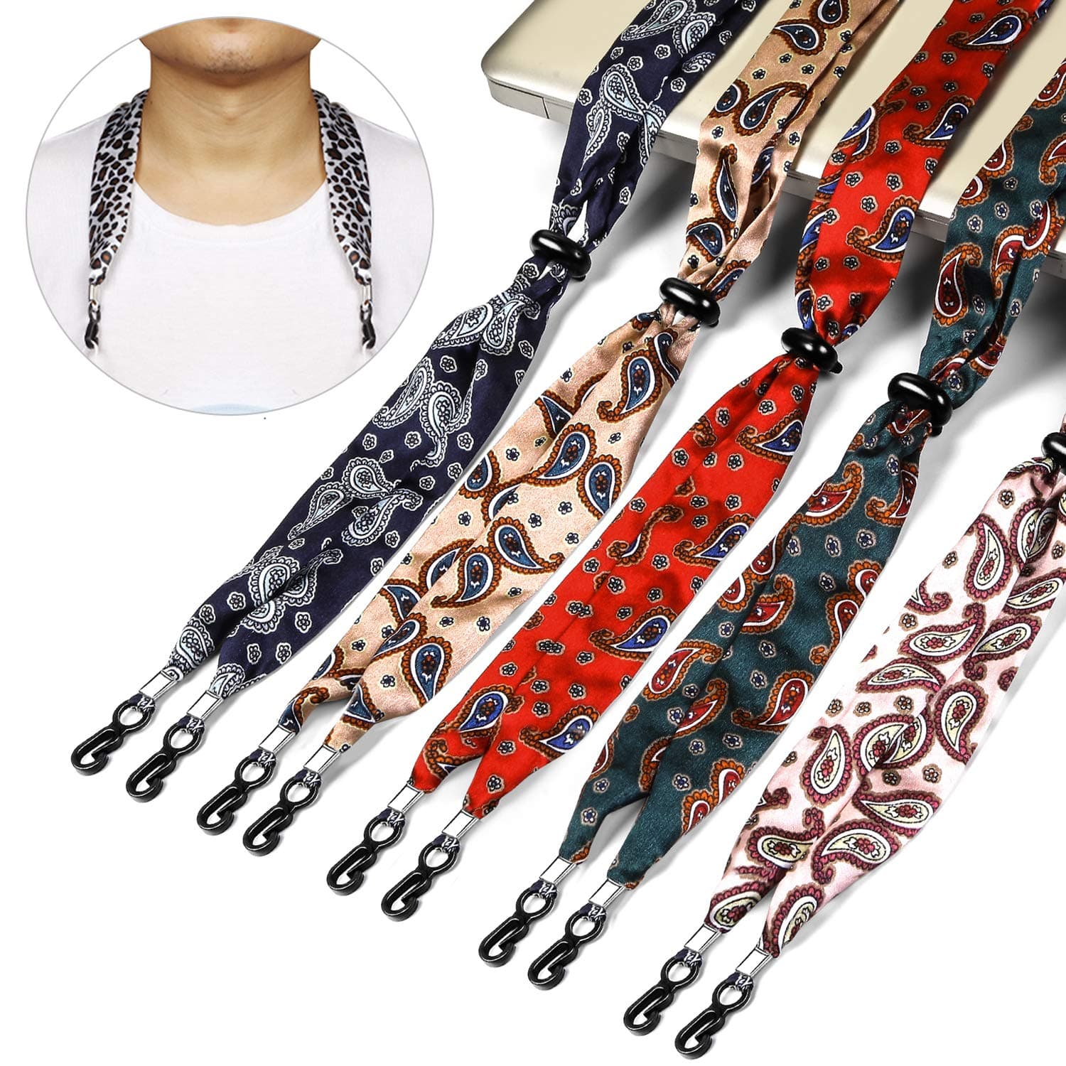 Eralove 5Pack - Facemask Lanyard - Rotatable J-Clip - Face Shield Fixing Clip Adjustable Mask Lanyard for Ladies/Children(16.5 inches) … (5 Packs)