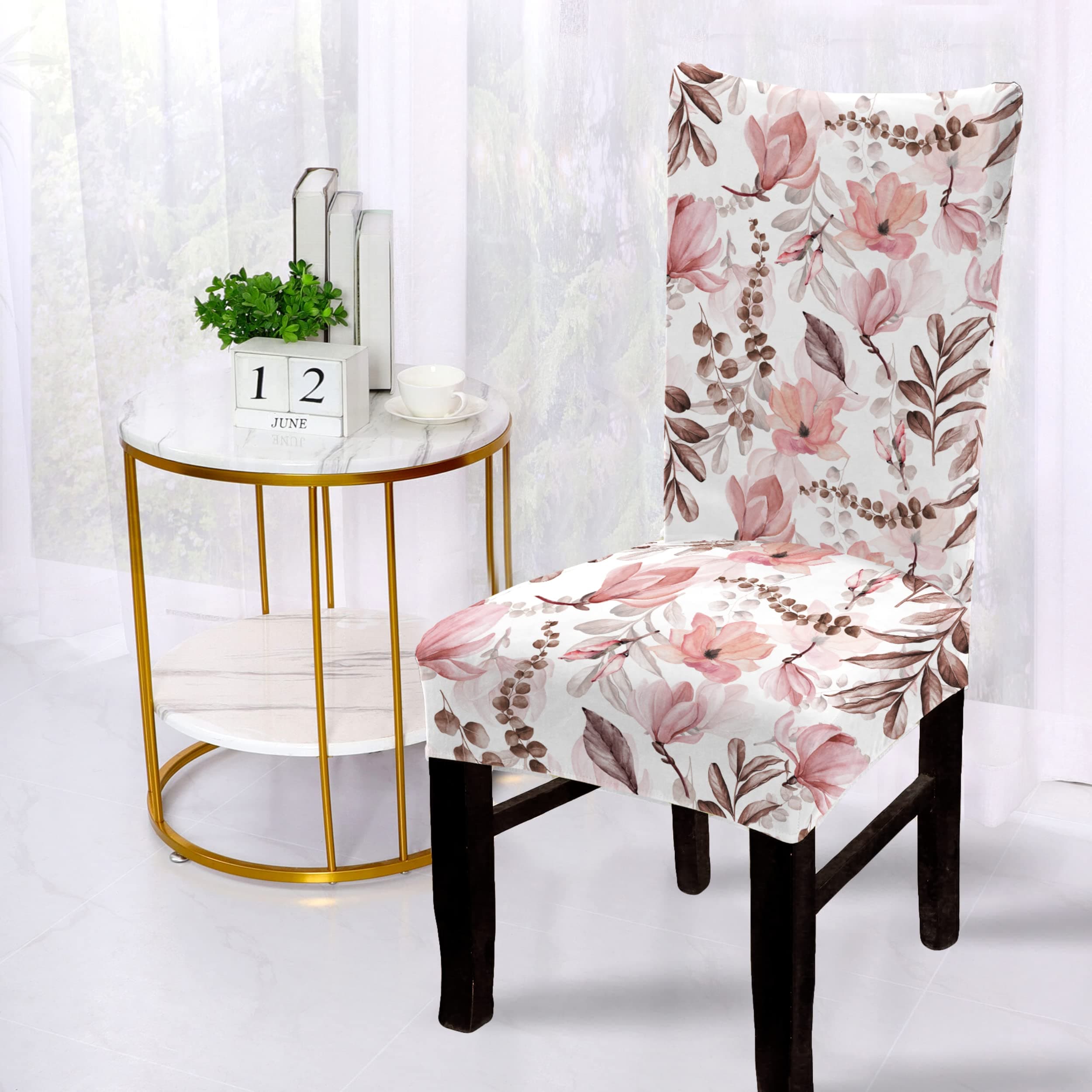 BRIDA® Polyester Spandex Stretchable Floral Geometric Printed Dining Chair Covers Elastic Chair Seat Case Protector, Slipcovers (1 Chair Cover, Watercolor Flowers)
