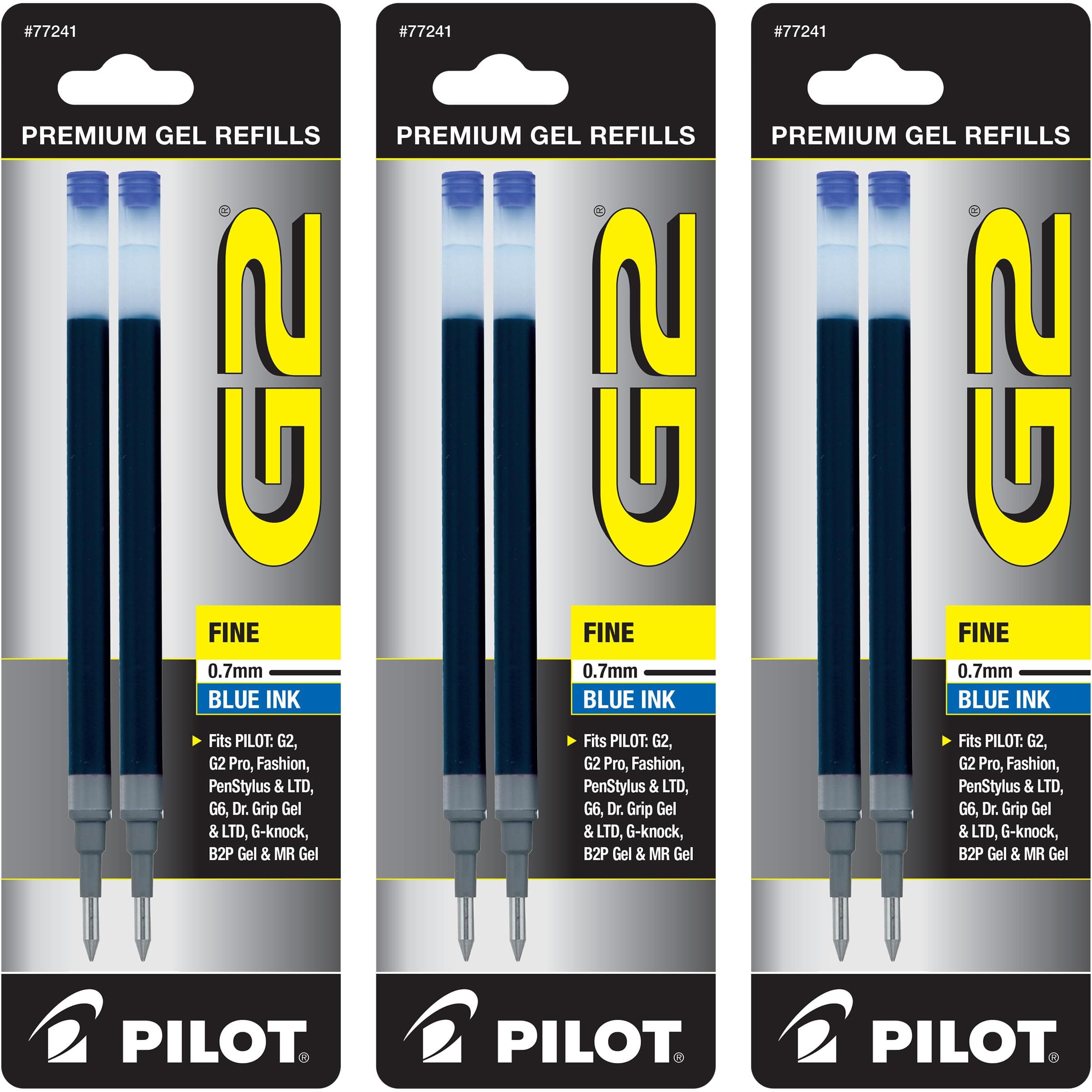 Pilot G2 Gel Ink Pen Refills, Fine Point, 0.7mm, Blue Ink, 6 Refills