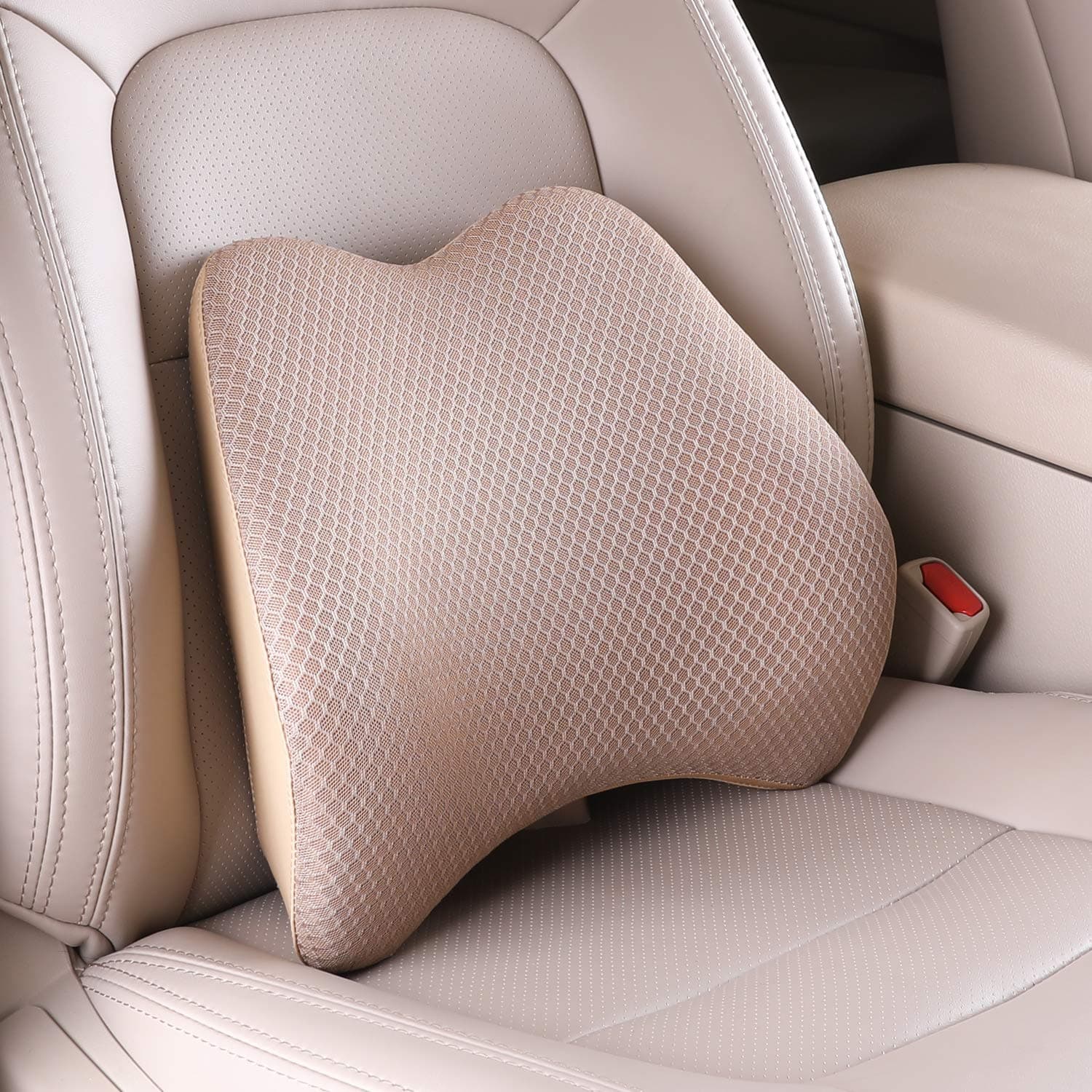 TISHIJIE Memory Foam Lumbar Support Pillow for Car - Back Support for Car Seat (Beige)