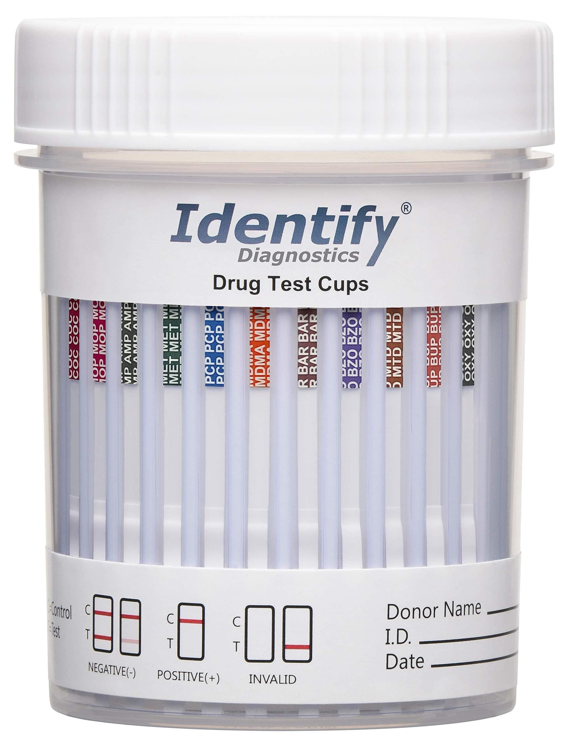 Identify Diagnostics Drug Test Cups | 5 Pack | 12 Panel CLIA Waived Instant Urine Marijuana Drug Test Kit for AMP,BAR,BUP,BZO,COC,MDMA,MET,MOP|OPI,MTD,OXY,PCP,THC
