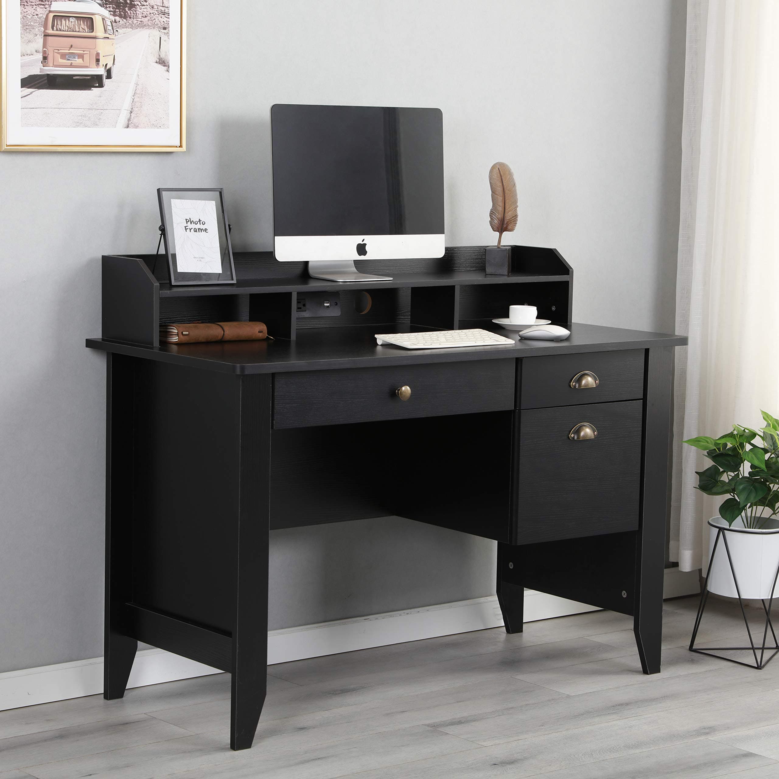 Executive Desk 47" Office Desk PC Laptop Home Office Study Writing Table with USB and Charger Hub