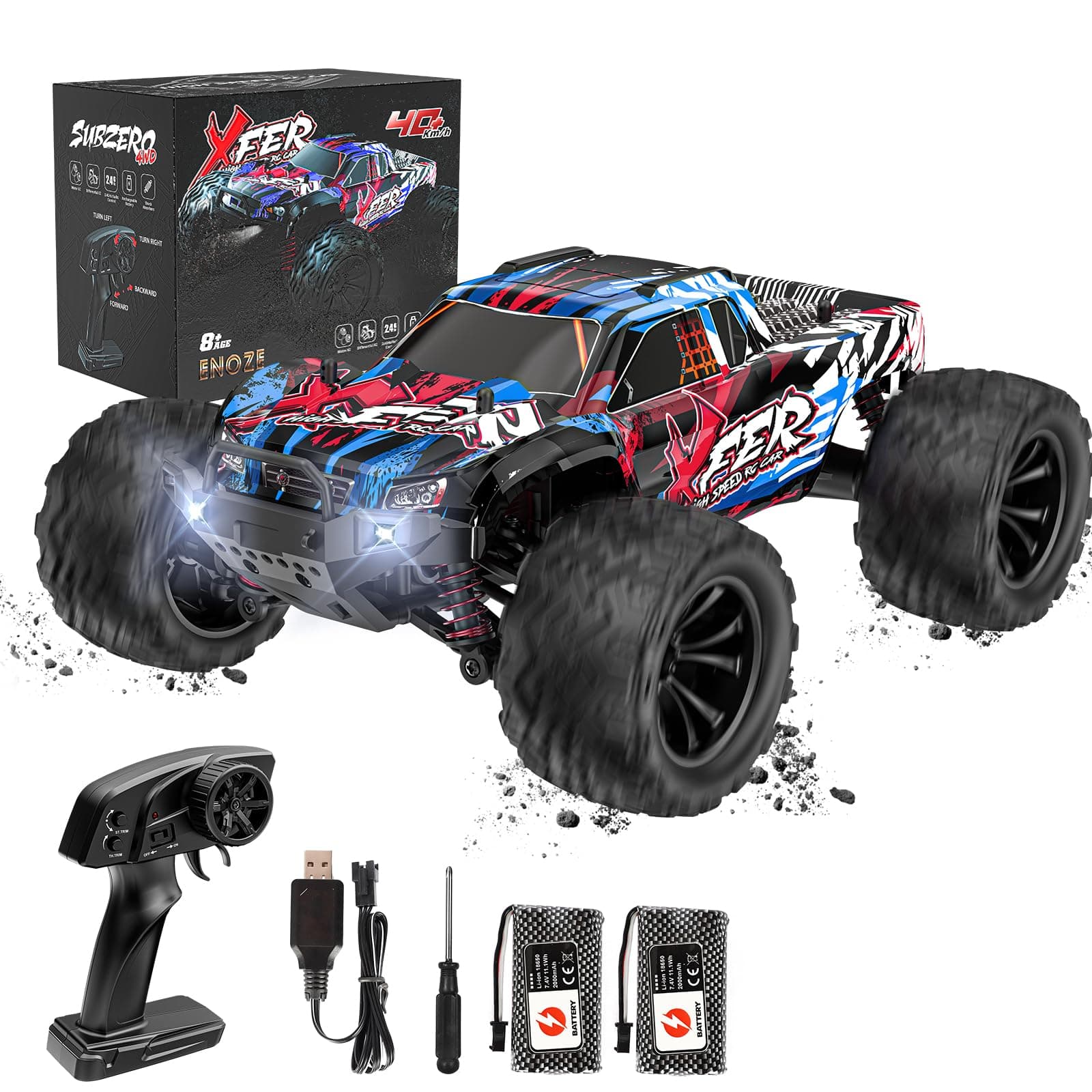Remote Control Car 1:16, High Speed 40 km/h, 2.4 GHz, 4 WD, Radio-Controlled Monster Truck, Toy for Teenagers Aged 12 and Over, 55 Minutes Playtime, Range 50 m, Radio-controlled car. (red)