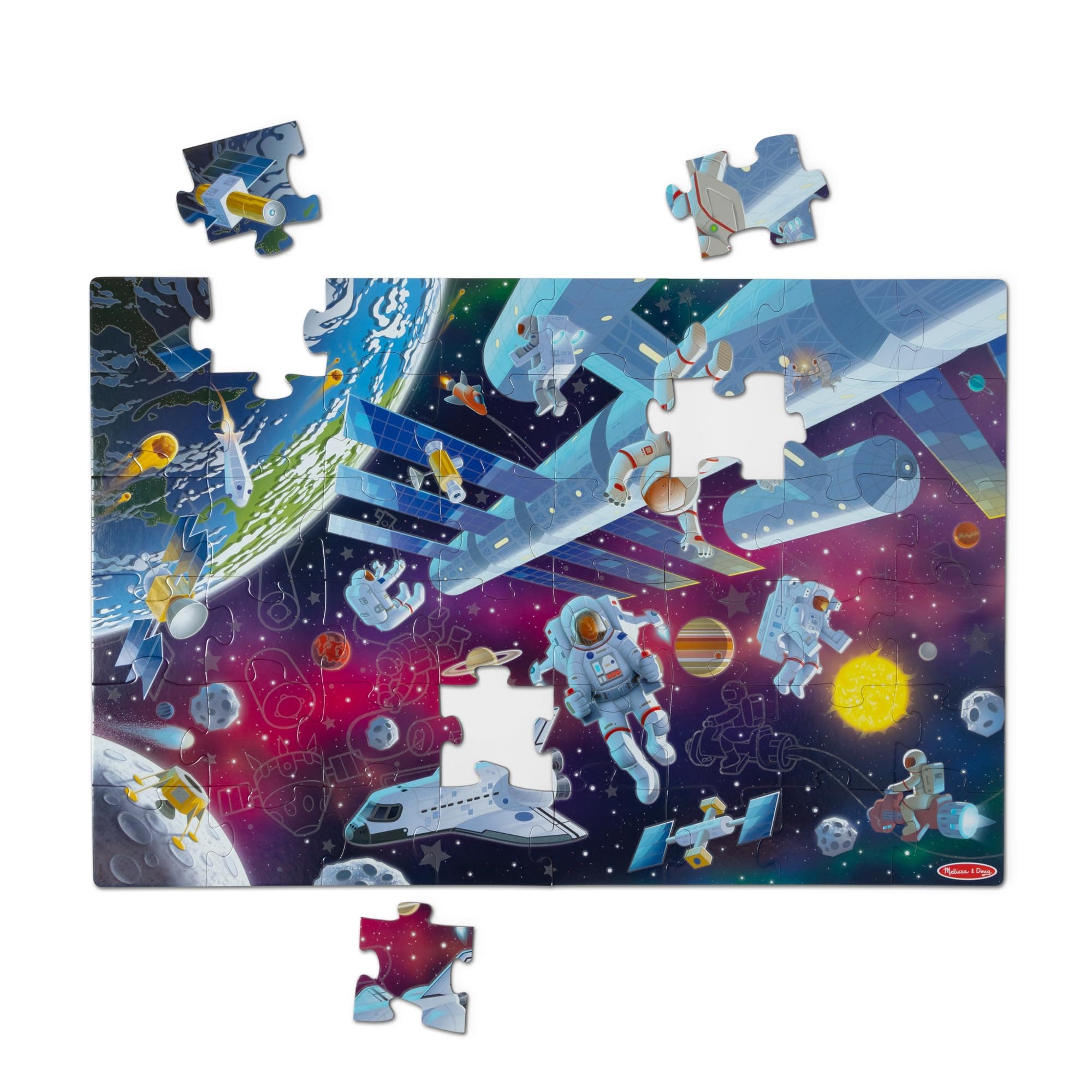 Melissa & Doug Outer Space Glow in the Dark Floor Puzzle – 48-Piece Oversized Puzzle with Vivid Planet & Galaxy Artwork – Fine Motor Skills, Problem-Solving & Educational Fun for Ages 3+ | MD31010