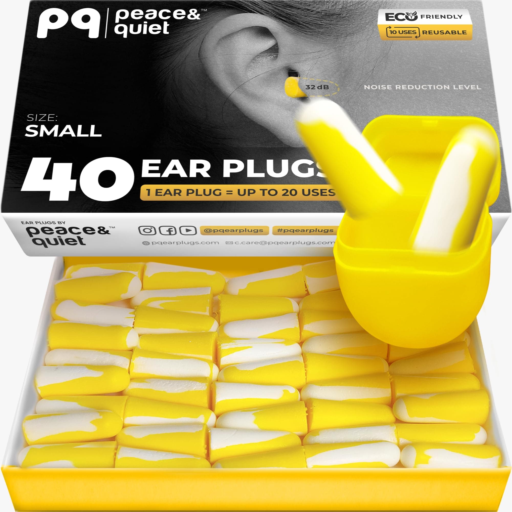 PQ Small Ear Plugs for Sleeping - 40 Earplugs for Sleep, Snoring, Small Ear Canals, Noise Cancelling 32 dB, Sound Blocking, for Women and Men