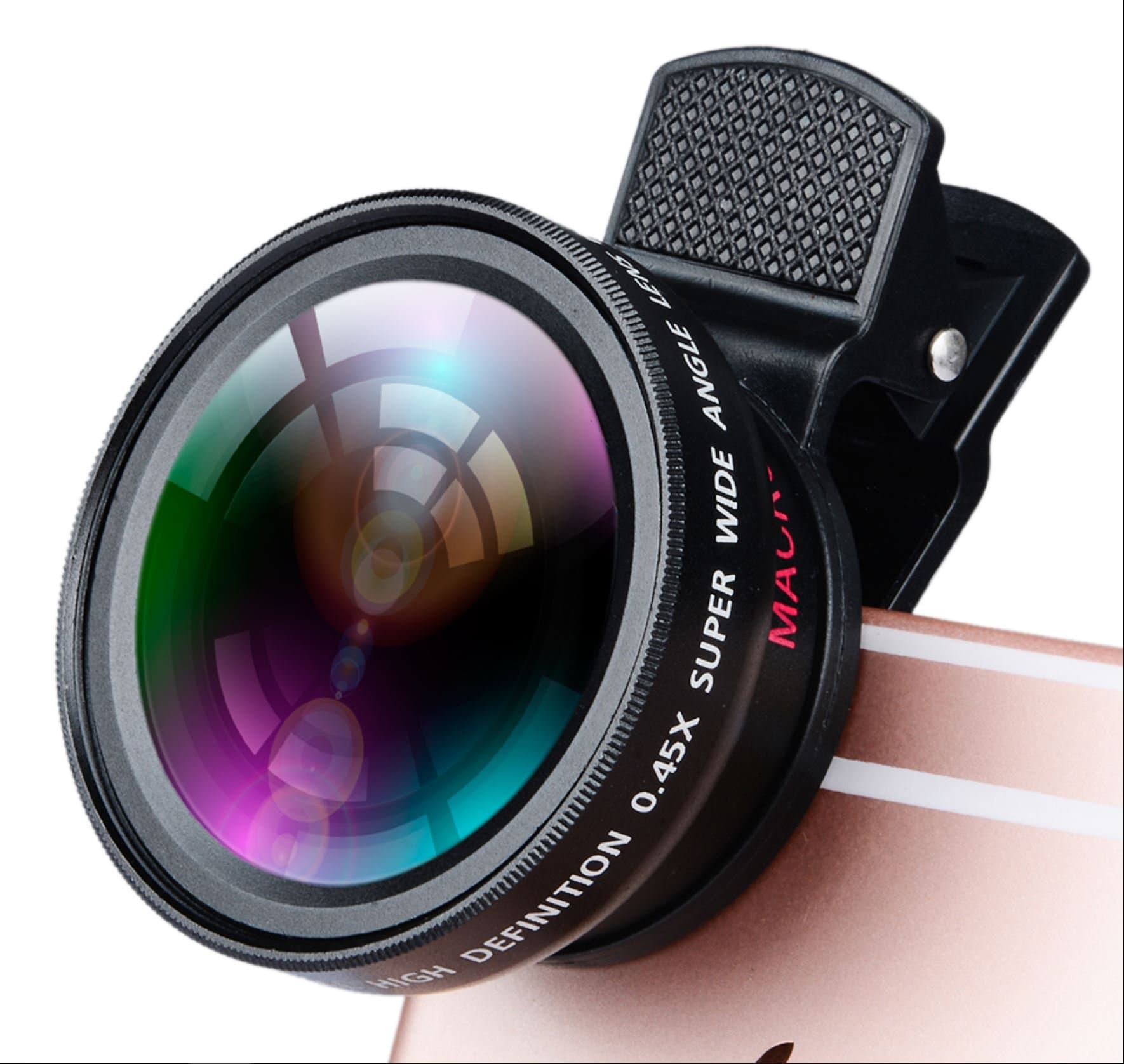 HD 2 in 1 Wide Angle & Macro Lens for Your iPhone and Samsung Galaxy – 12.5X Macro Lens, 0.45x Wide Angle