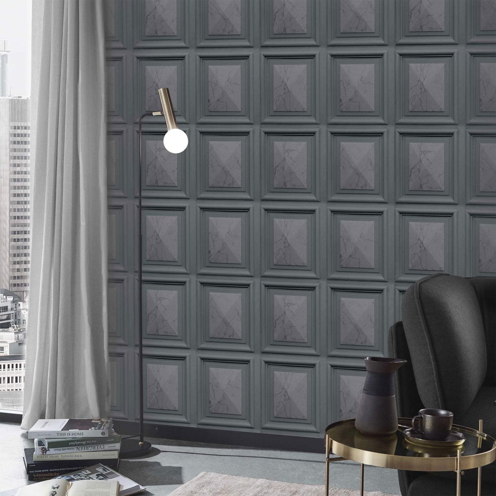 Imitations Marble Wood Panel Effect Wallpaper Grey Erismann 6319-47