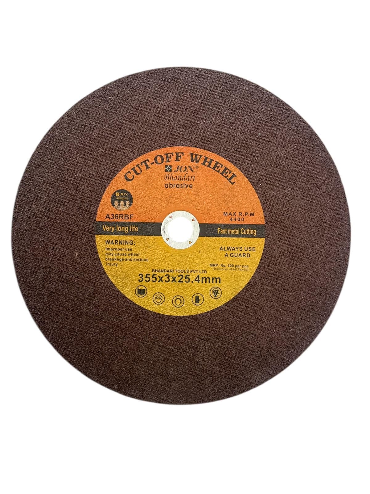 Jon Bhandari Tools 14 inch Premium Abrasive Cut Off Wheel – Set of 5 Metal Cutting Discs (355x3x25.4mm) for Iron, Steel & Other Metals – High performance, Durable, Heat Resistant, Low Vibration