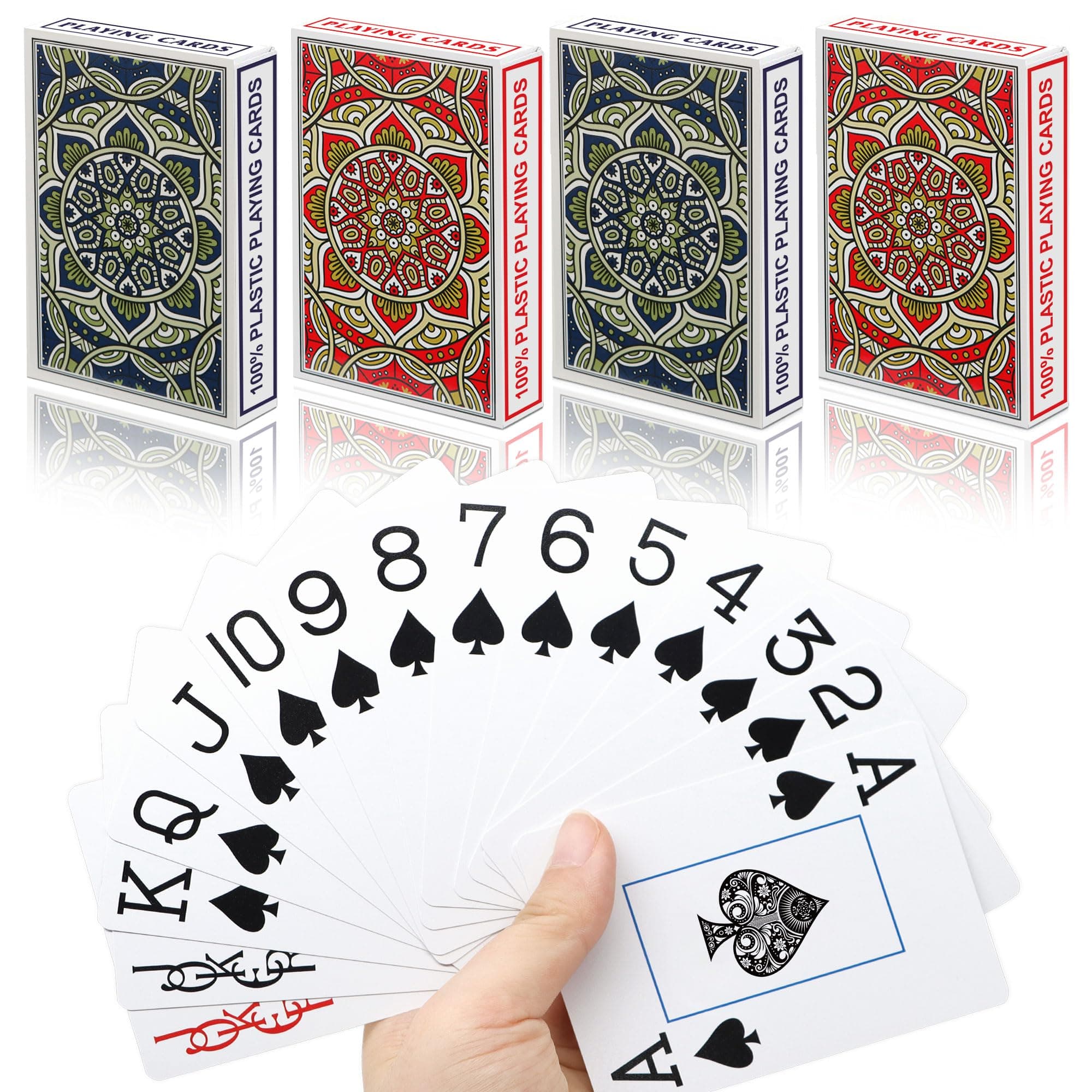 Metsyth Plastic Waterproof Playing Cards 4 Pack Poker Card Jumbo Large Print Playing Cards for Adults Seniors Bulk Decks of Cards Set Poker Cards