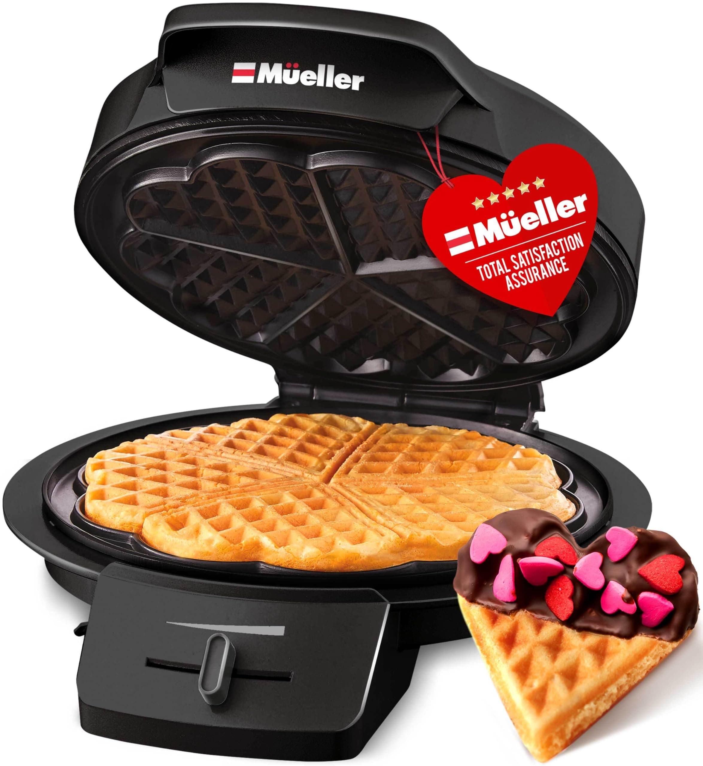 Mueller Heart 5 Waffle Maker, Norwegian Waffle Iron, Adjustable Browning Control & Nonstick, Cool Touch Handle, Easy to Clean, Small Kitchen Appliances