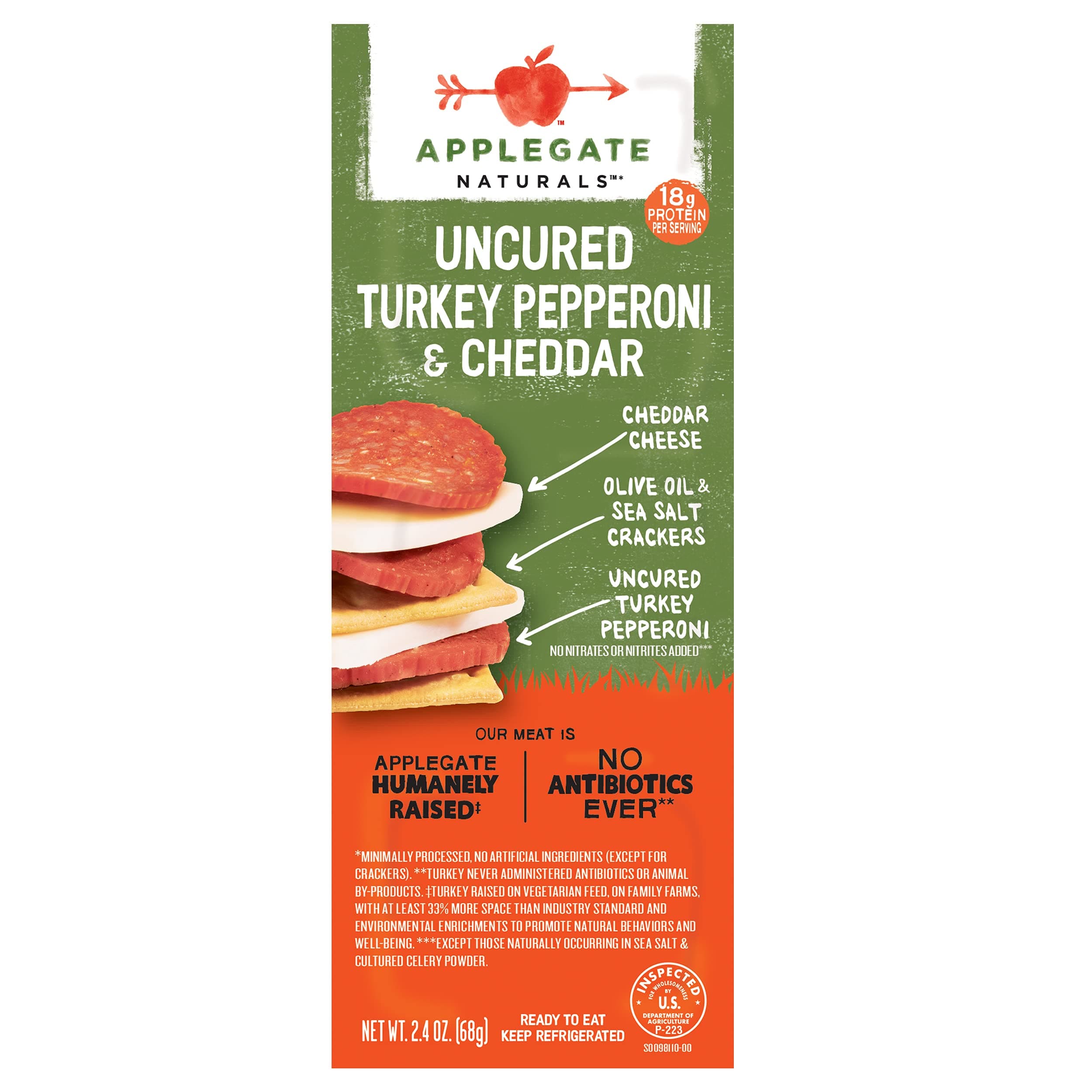 Applegate, Natural Uncured Turkey Pepperoni & Cheddar Snack Pack, 2.4oz
