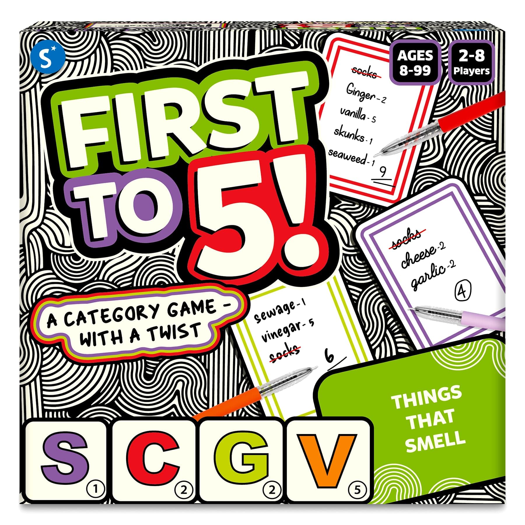 Skillmatics Board & Card Game - First to 5, Category Game with a Twist, Perfect for Parties, Family, Game Night, Quick Thinking, Gifts for Kids, Teens, Adults, Ages 8, 9, 10 & Up, 2-8 Players