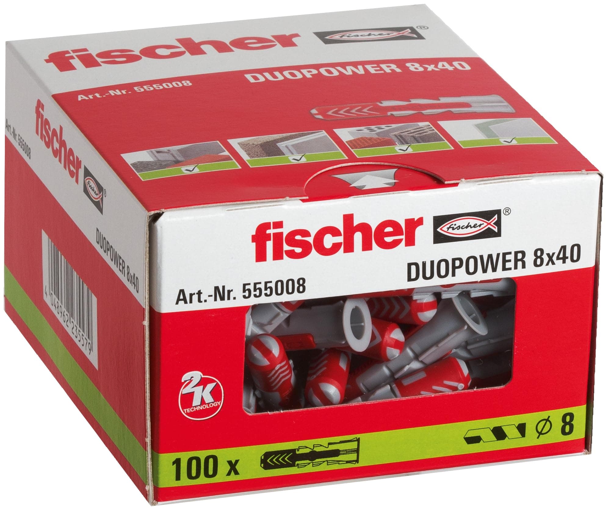 Fischer Wall Plug, Red/Grey, 8 x 40 mm