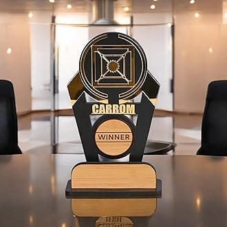 GKD Wooden & Acrylic Sports Winner Trophy - Carom - Ideal for Awards & Celebrations