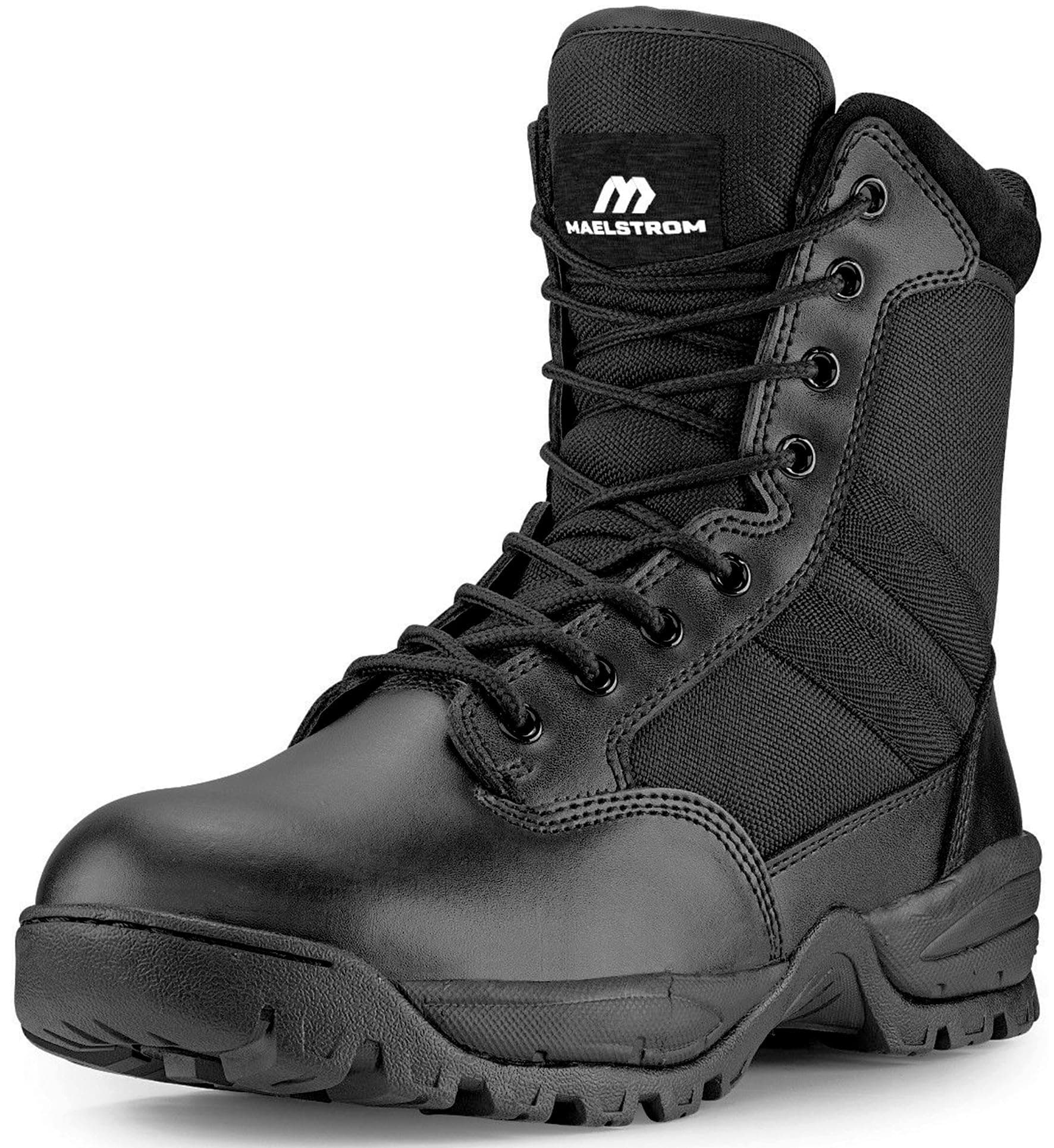 Military Tactical Work Boots with Side Zipper, Black, Size 11.5M