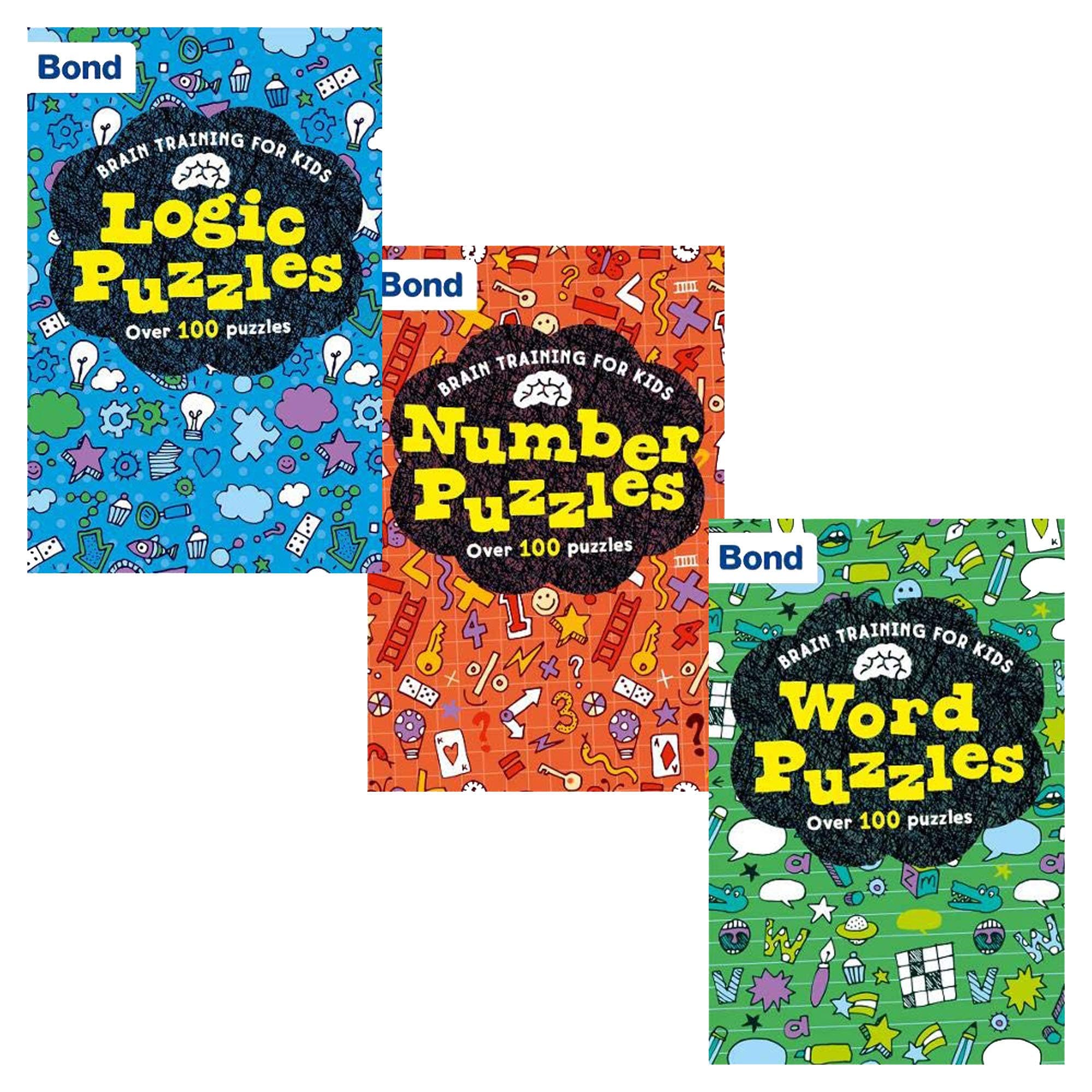 Bond Brain Training For Kids 3 Books Collection Set By Michellejoy Hughes & Catherine Veitch (Number Puzzles, Logic Puzzles,Word Puzzles)